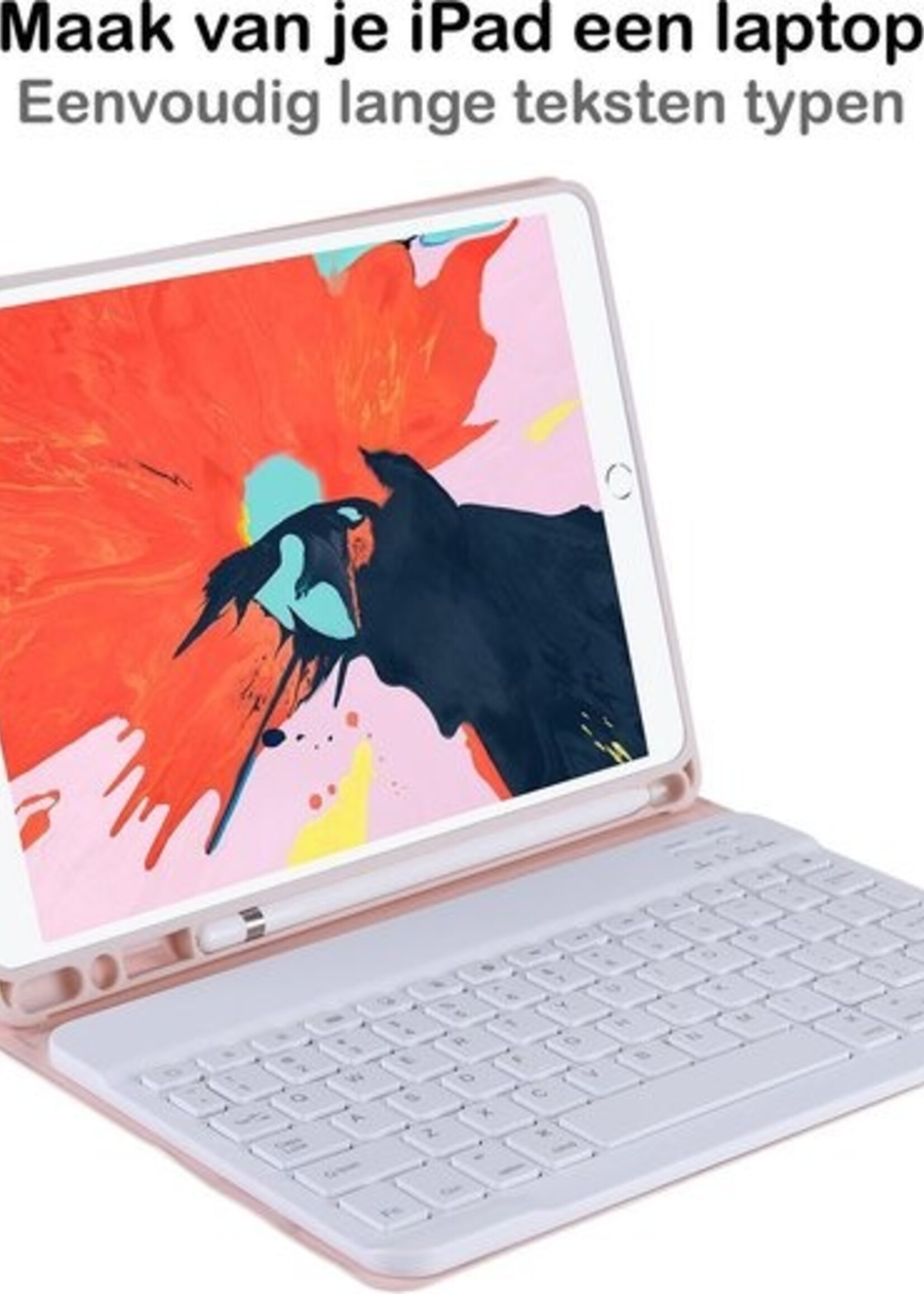 BTH Hoes Geschikt voor iPad 10.2 2019 Hoes Toetsenbord Hoesje Keyboard Case Cover Met Screenprotector - Hoesje Geschikt voor iPad 7 Hoes Toetsenbord Case - Lichtroze