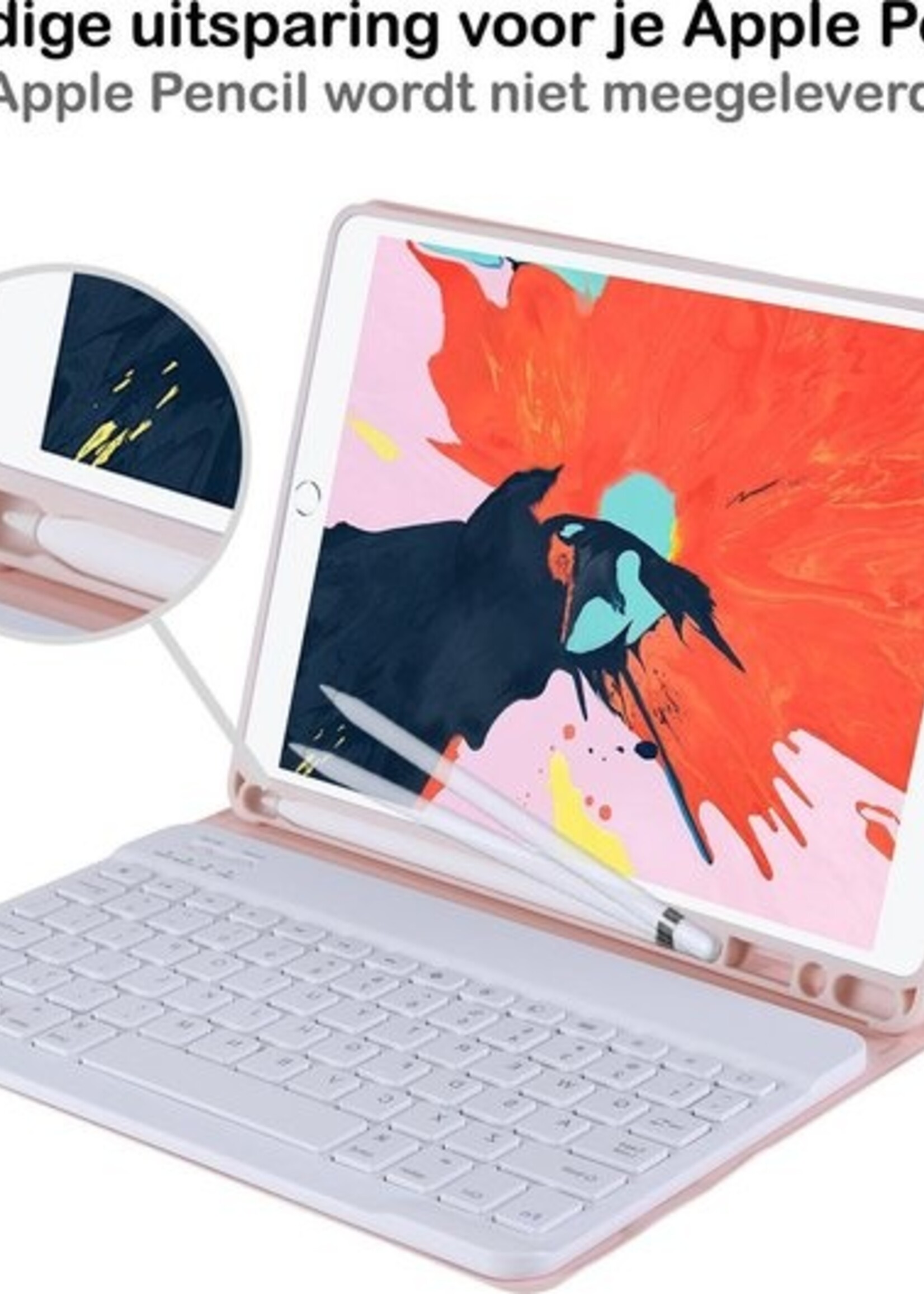 BTH Hoes Geschikt voor iPad 10.2 2019 Hoes Toetsenbord Hoesje Keyboard Case Cover Met Screenprotector - Hoesje Geschikt voor iPad 7 Hoes Toetsenbord Case - Lichtroze