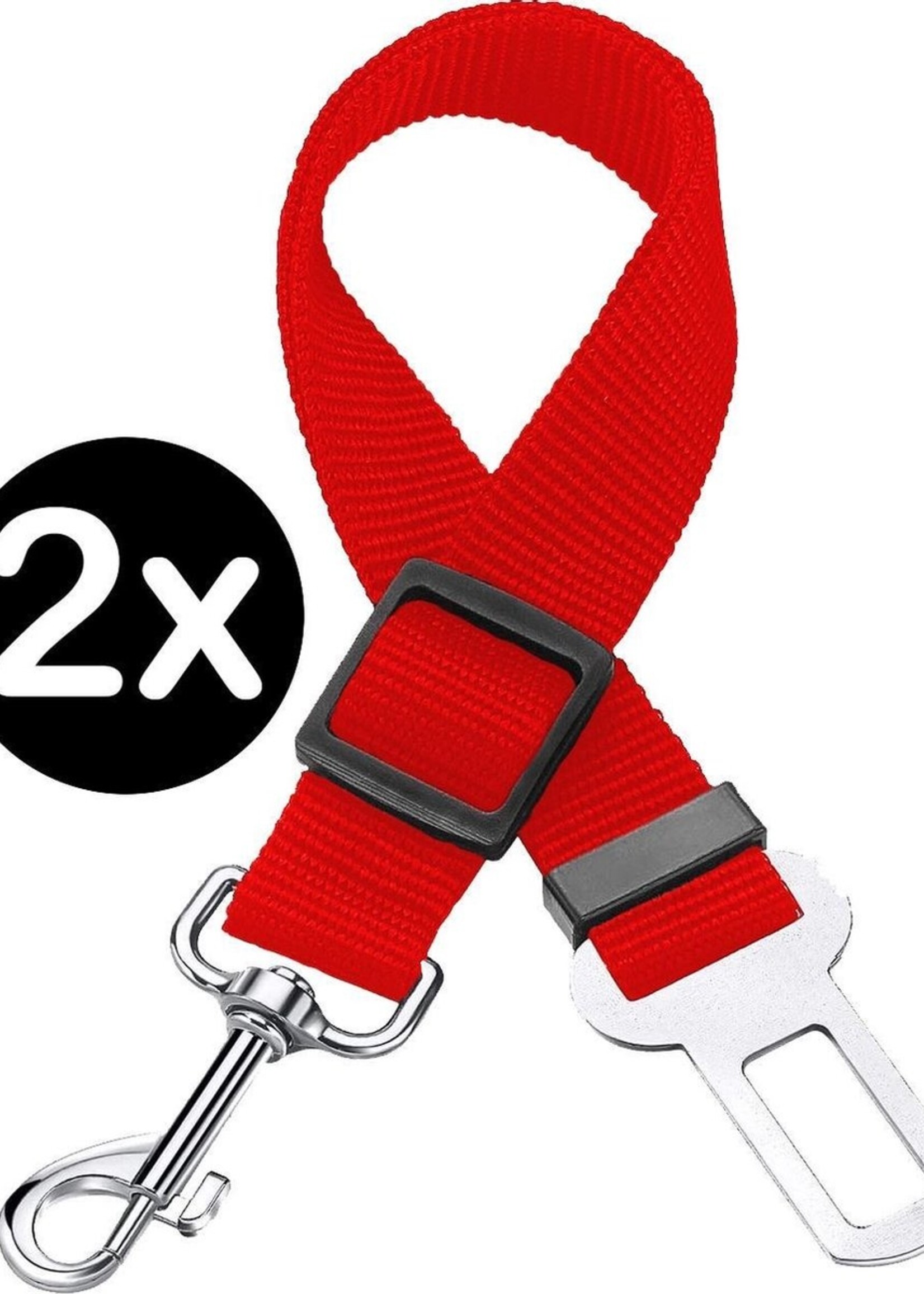 BTH Hondenriem Autogordel Hondentuig Hondengordel Verstelbaar Rood - 2X