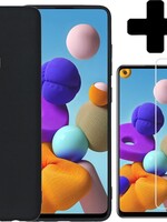 BTH BTH Samsung Galaxy A21s hoesje siliconen Zwart met Screenprotector