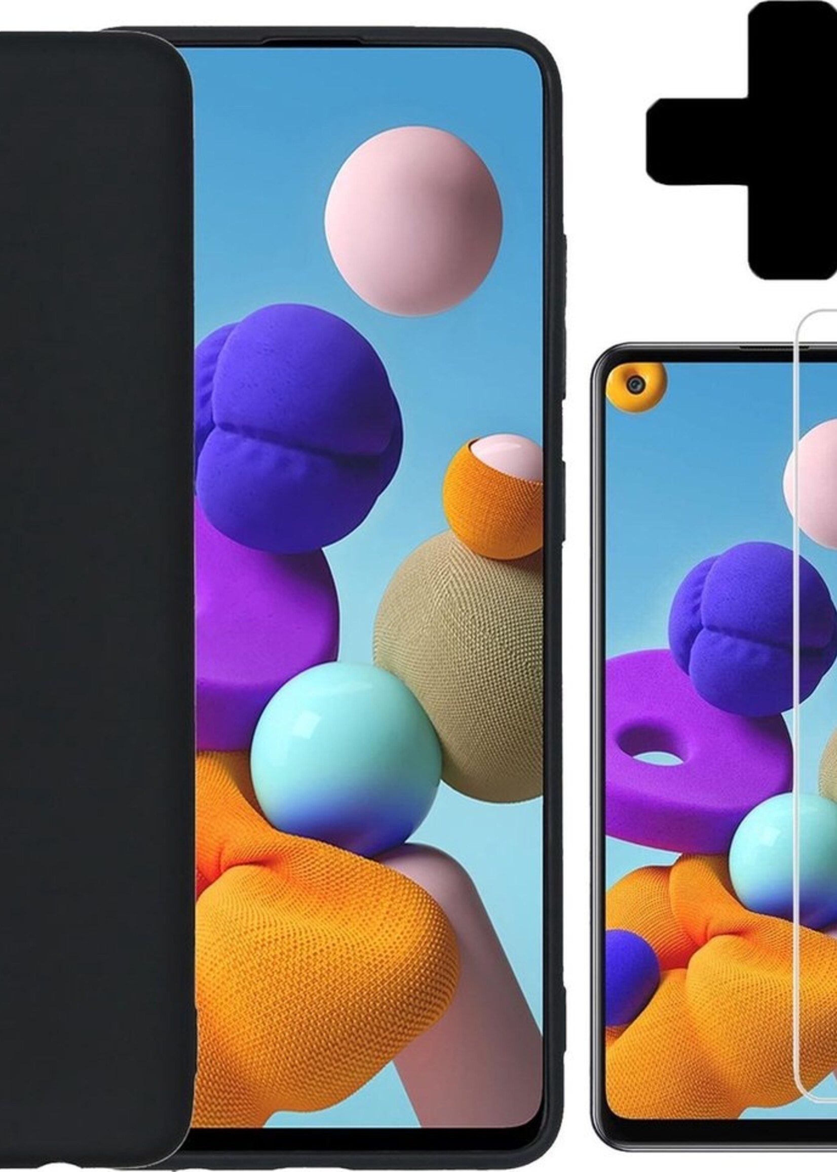 BTH Hoesje Geschikt voor Samsung A21s Hoesje Siliconen Case Hoes Met Screenprotector - Hoes Geschikt voor Samsung Galaxy A21s Hoes Cover Case - Zwart