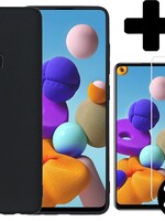 BTH BTH Samsung Galaxy A21s hoesje siliconen Zwart met 2x Screenprotector