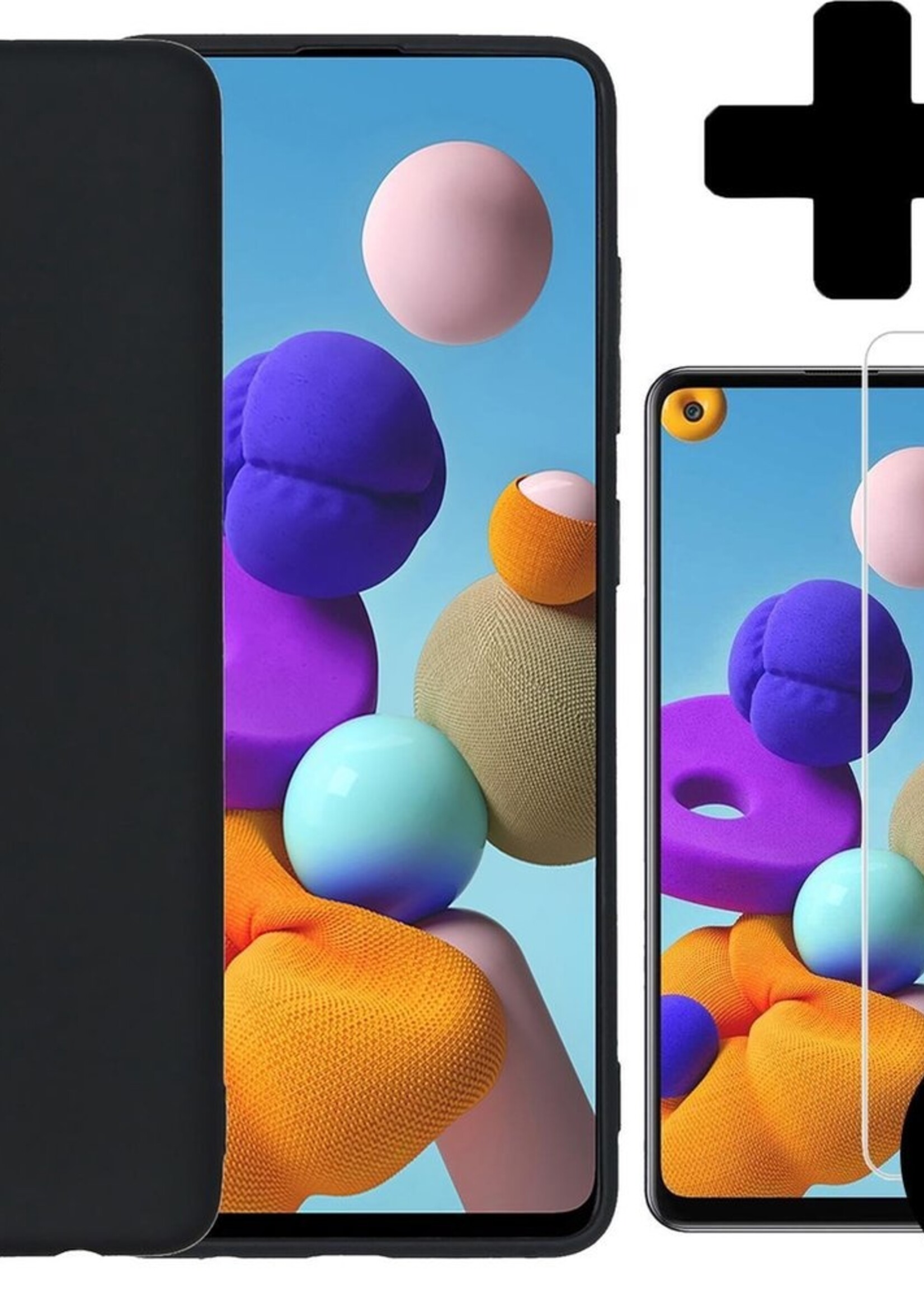 BTH Hoesje Geschikt voor Samsung A21s Hoesje Siliconen Case Hoes Met 2x Screenprotector - Hoes Geschikt voor Samsung Galaxy A21s Hoes Cover Case - Zwart