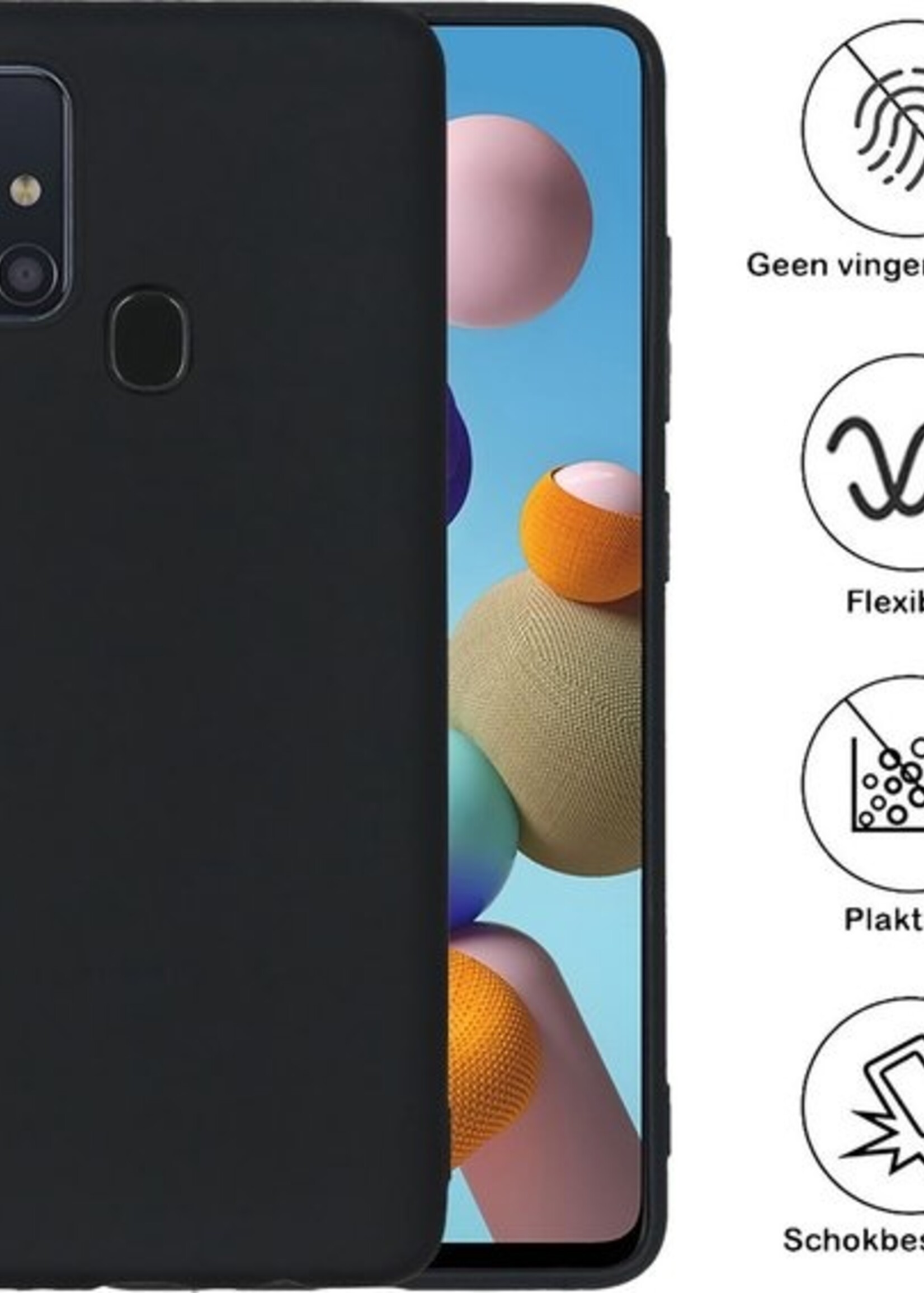 BTH Hoesje Geschikt voor Samsung A21s Hoesje Siliconen Case Hoes Met 2x Screenprotector - Hoes Geschikt voor Samsung Galaxy A21s Hoes Cover Case - Zwart