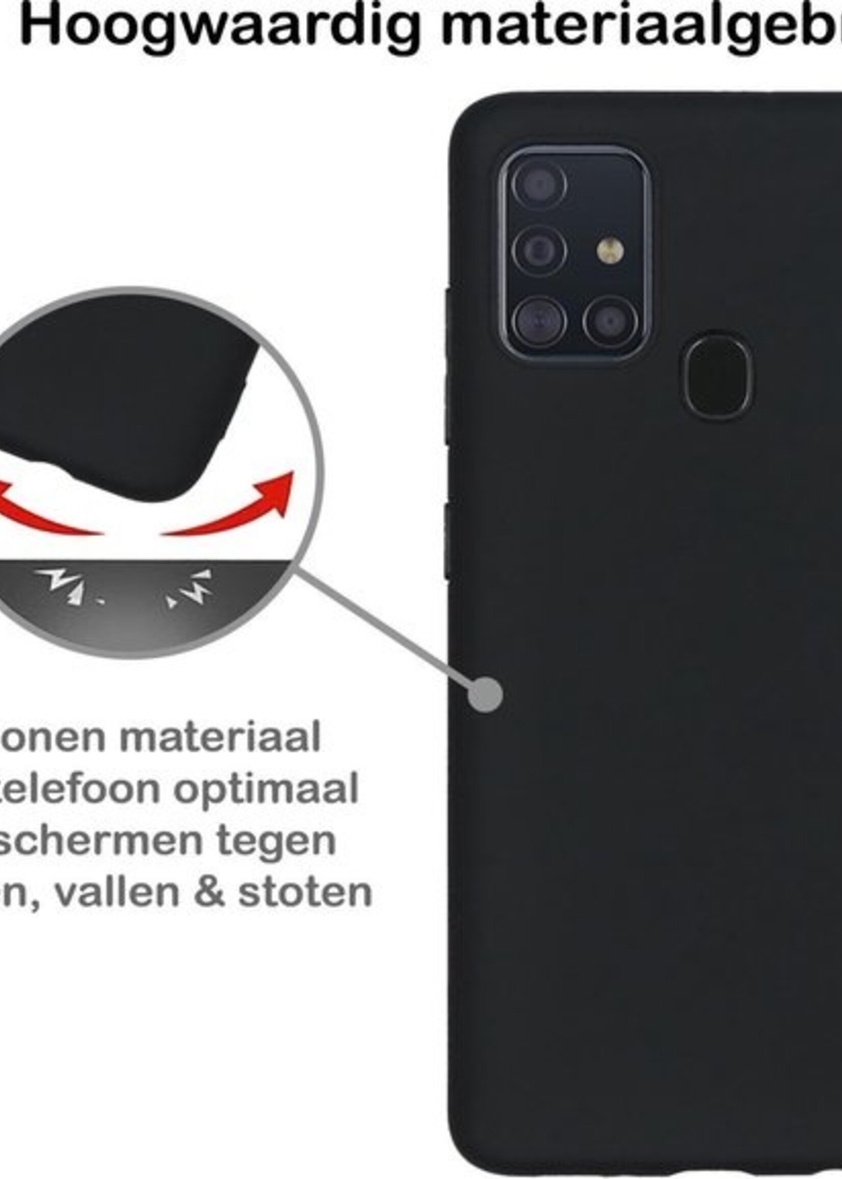 BTH Hoesje Geschikt voor Samsung A21s Hoesje Siliconen Case Hoes Met 2x Screenprotector - Hoes Geschikt voor Samsung Galaxy A21s Hoes Cover Case - Zwart