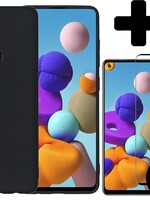 BTH BTH Samsung Galaxy A21s hoesje siliconen Zwart met 2x Screenprotector Full Cover