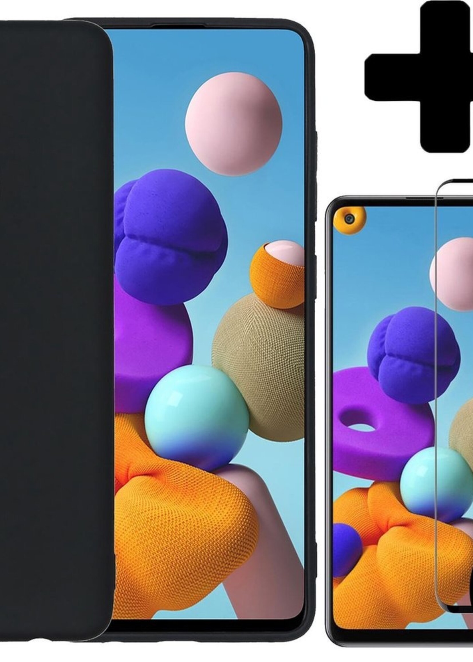 BTH Hoesje Geschikt voor Samsung A21s Hoesje Siliconen Case Hoes Met 2x Screenprotector - Hoes Geschikt voor Samsung Galaxy A21s Hoes Cover Case - Zwart