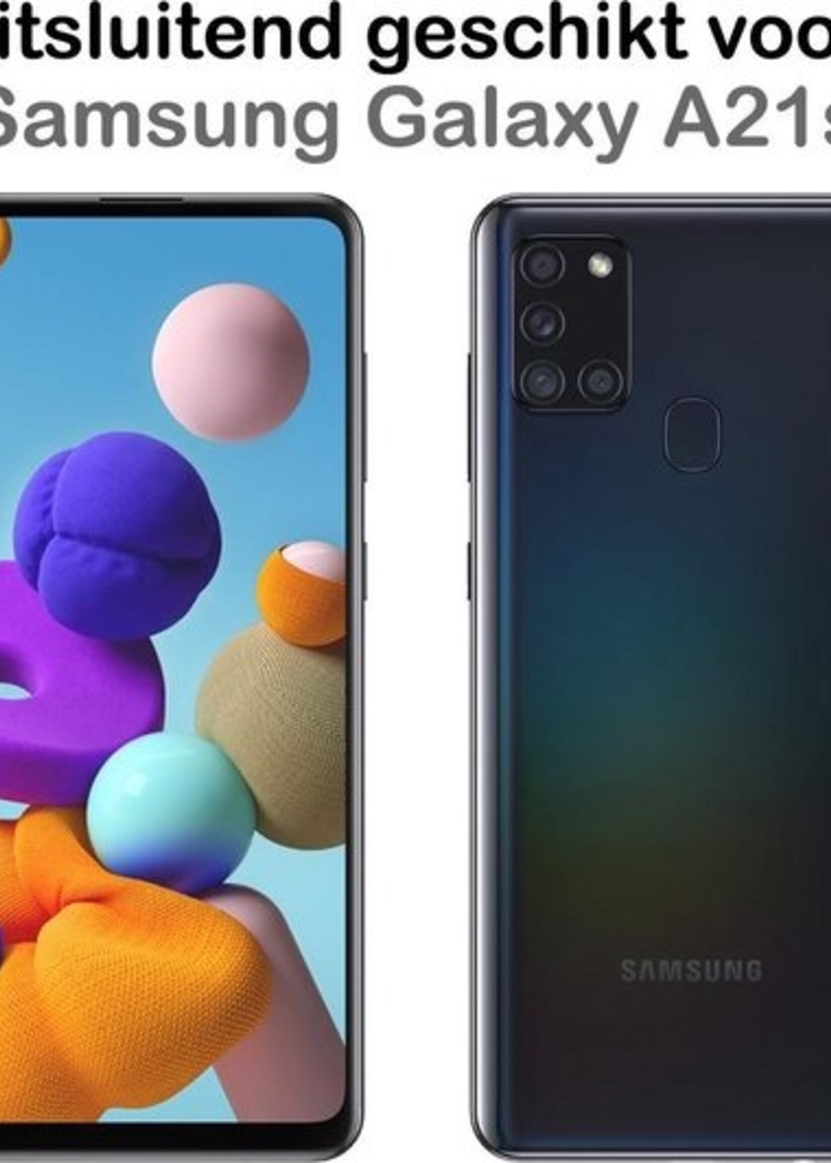 BTH Hoesje Geschikt voor Samsung A21s Hoesje Siliconen Case Hoes Met 2x Screenprotector - Hoes Geschikt voor Samsung Galaxy A21s Hoes Cover Case - Zwart