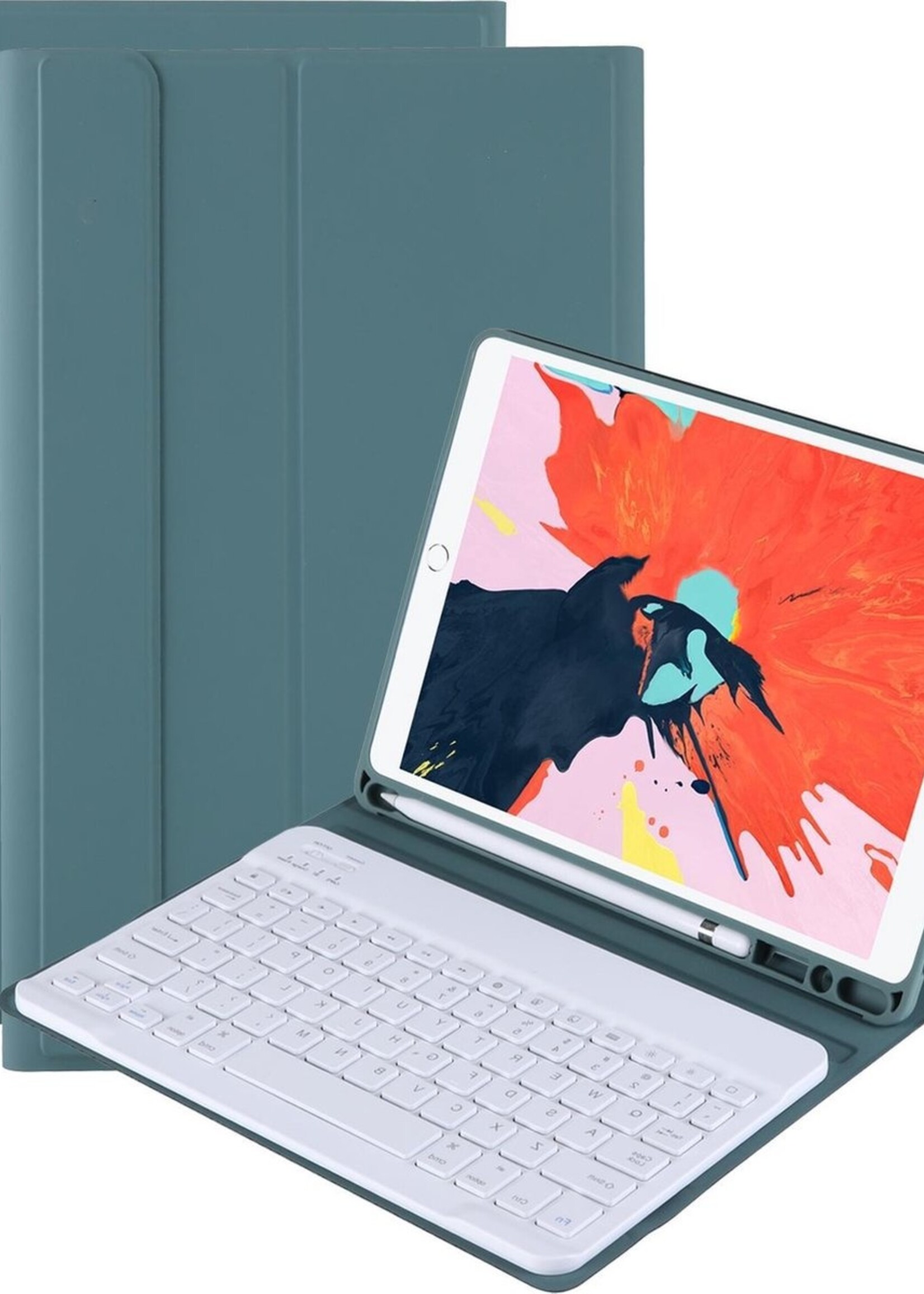 BTH Hoes Geschikt voor iPad 10.2 2019 Hoes Toetsenbord Hoesje Keyboard Case Cover - Hoesje Geschikt voor iPad 7 Hoes Toetsenbord Case - Groen