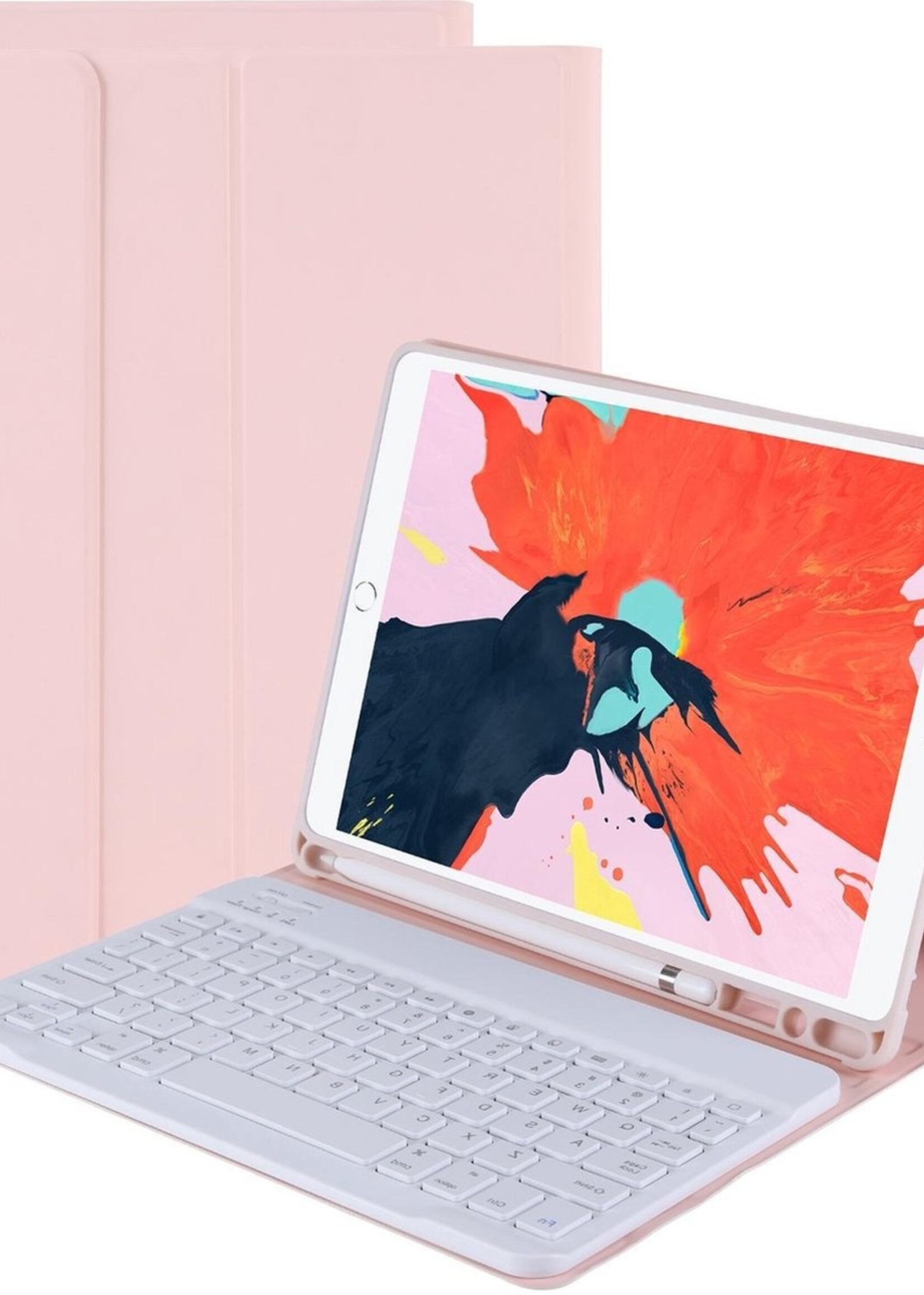 BTH Hoes Geschikt voor iPad 10.2 2019 Hoes Toetsenbord Hoesje Keyboard Case Cover - Hoesje Geschikt voor iPad 7 Hoes Toetsenbord Case - Roze