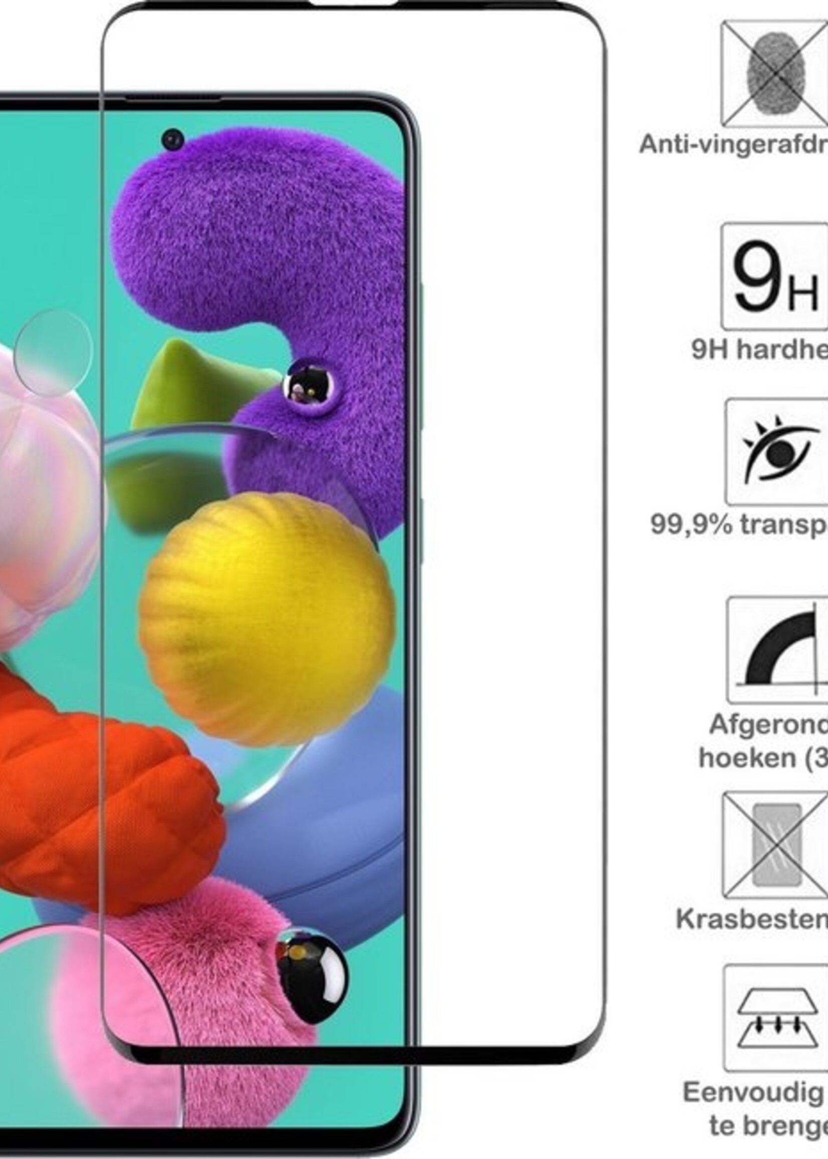 BTH Screenprotector Geschikt voor Samsung A51 Screenprotector Glas Gehard Tempered Glass Full Cover - Screenprotector Geschikt voor Samsung Galaxy A51 Screen Protector Screen Cover - 3 PACK