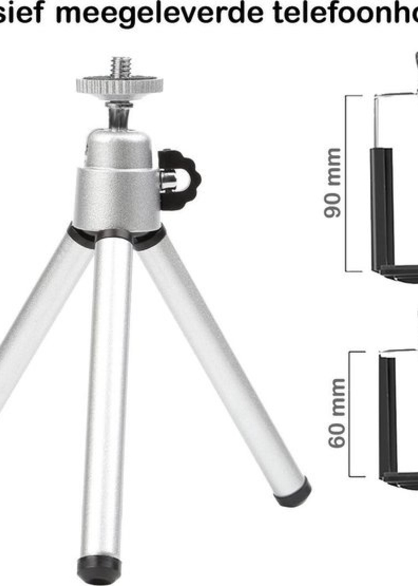 BTH Tripod Smartphone Mini Camera Statief Aluminium Universeel - Zilver