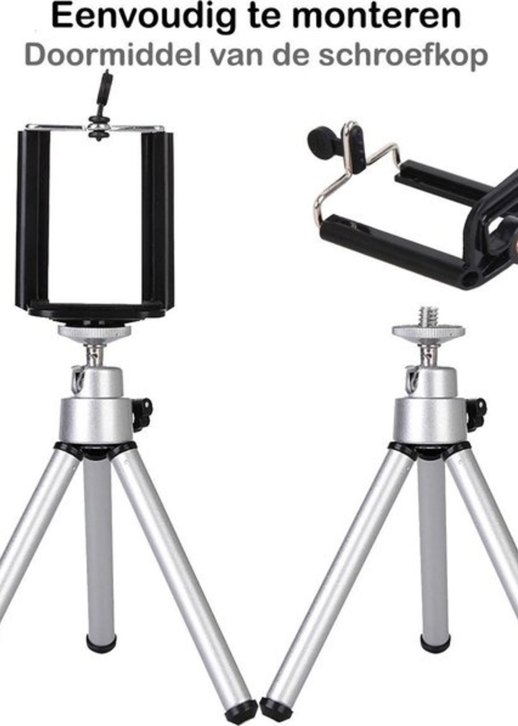 BTH Tripod Smartphone Mini Camera Statief Aluminium Universeel - Zilver