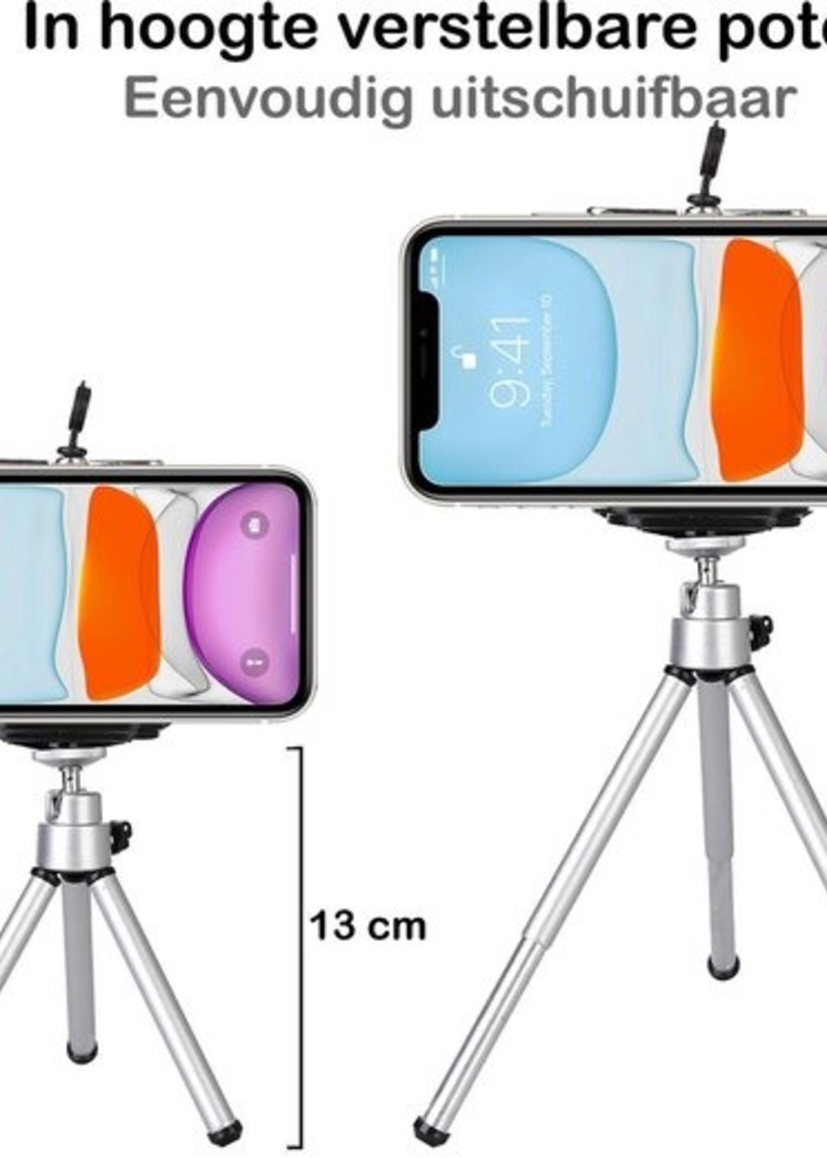 BTH Tripod Smartphone Mini Camera Statief Aluminium Universeel - Zilver