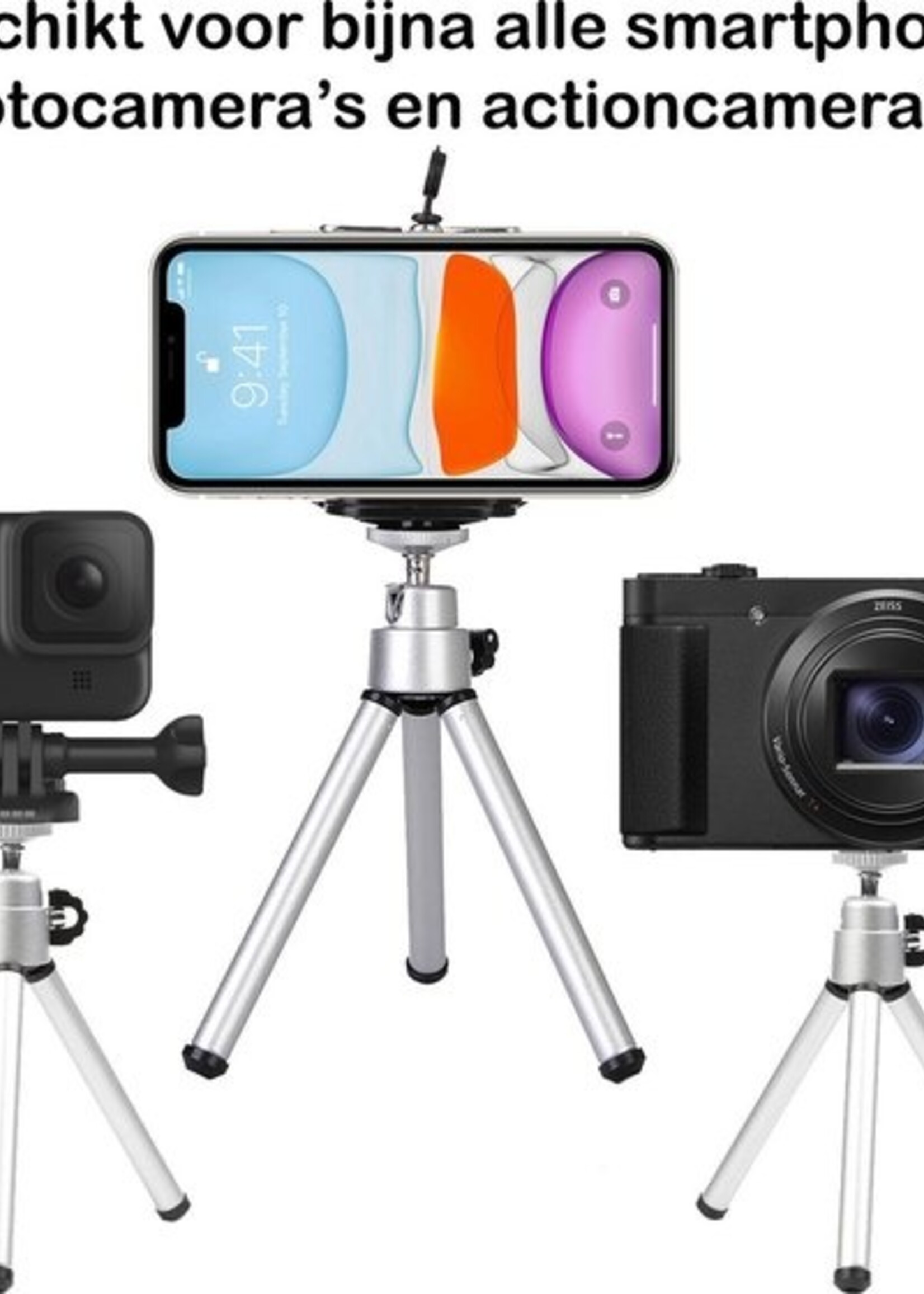 BTH Tripod Smartphone Mini Camera Statief Aluminium Universeel - Zilver