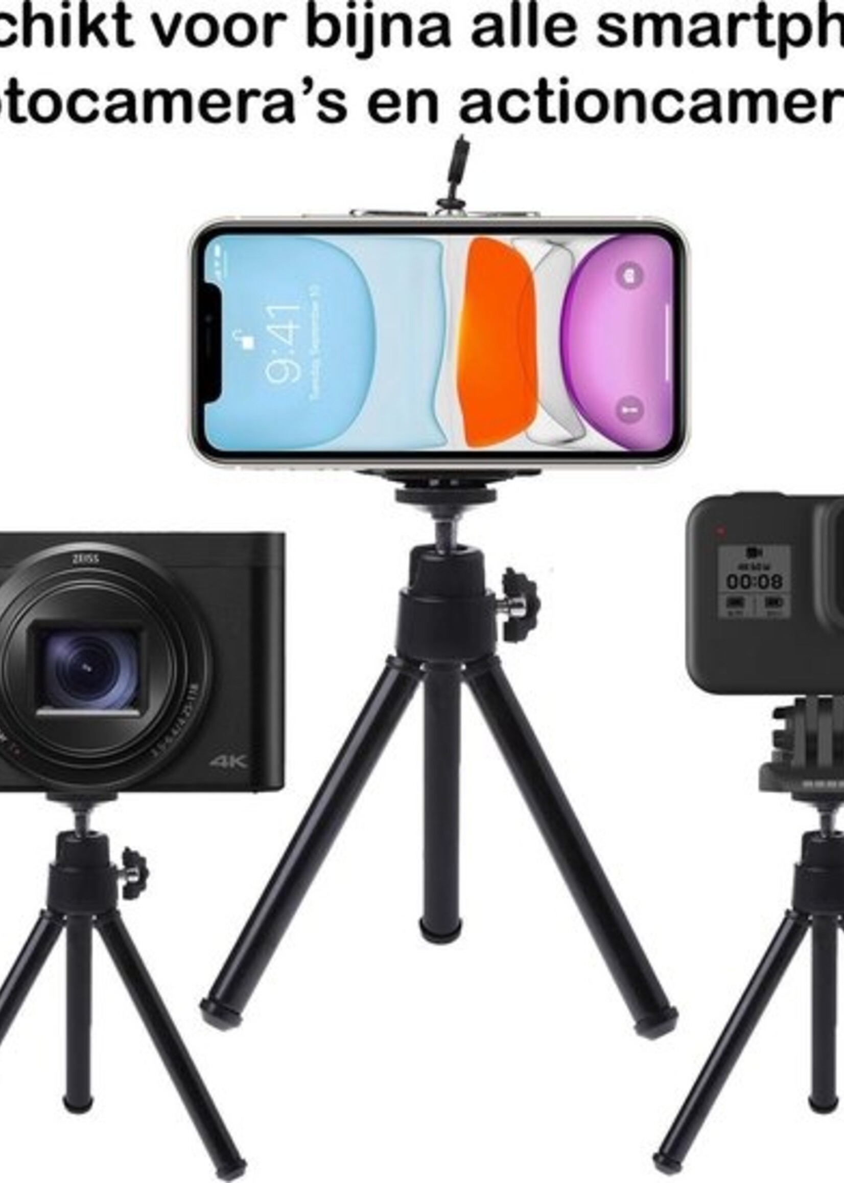 BTH Tripod Smartphone Mini Camera Statief Aluminium Universeel - Zwart