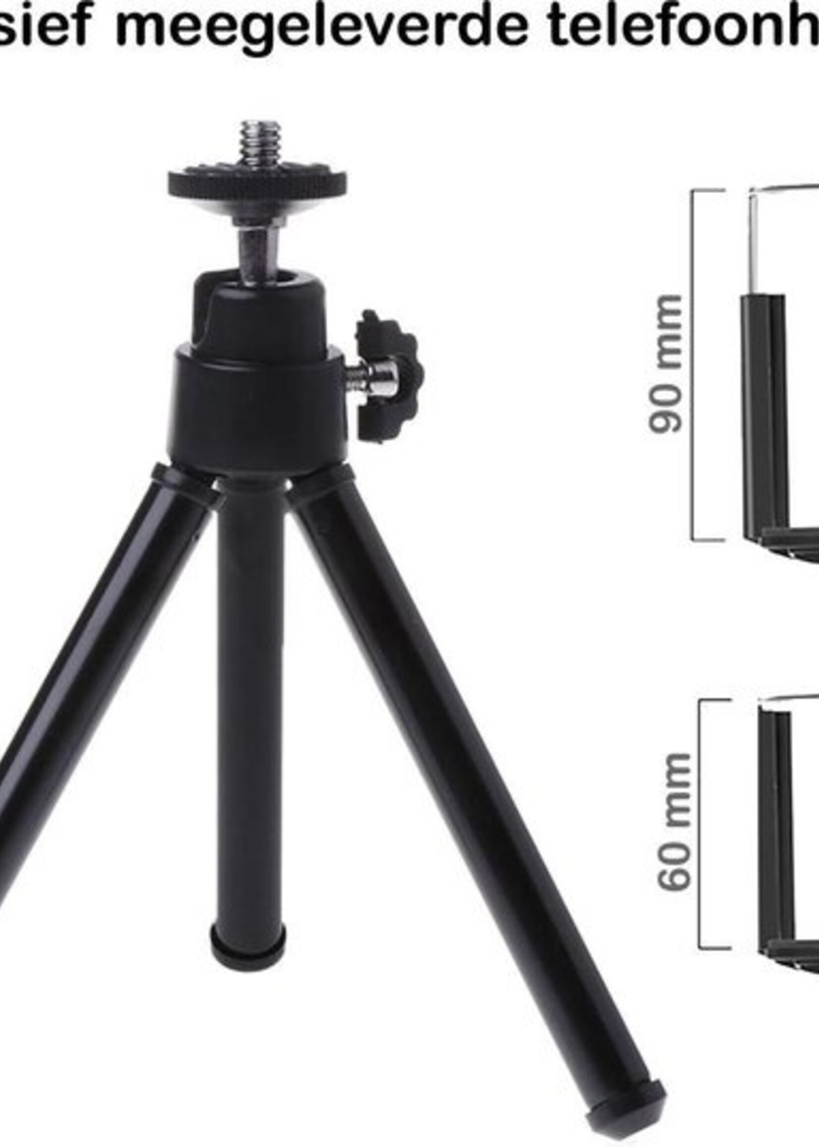 BTH Tripod Smartphone Mini Camera Statief Aluminium Universeel - Zwart