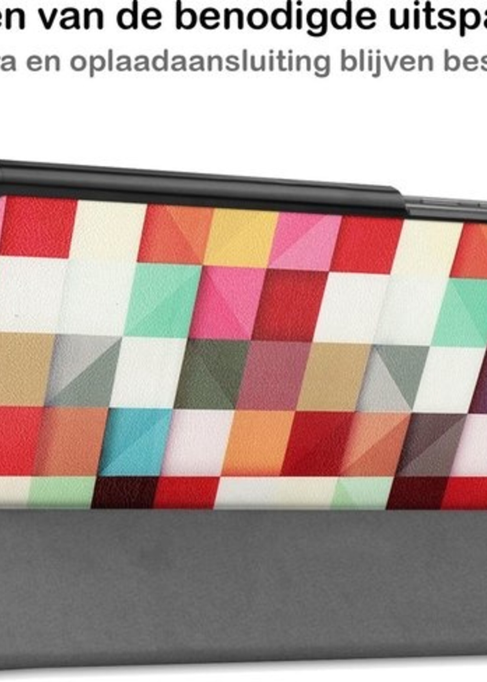 BTH Hoes Geschikt voor Samsung Galaxy Tab A7 Hoes Book Case Hoesje Trifold Cover - Hoesje Geschikt voor Samsung Tab A7 Hoesje Bookcase - Blokken