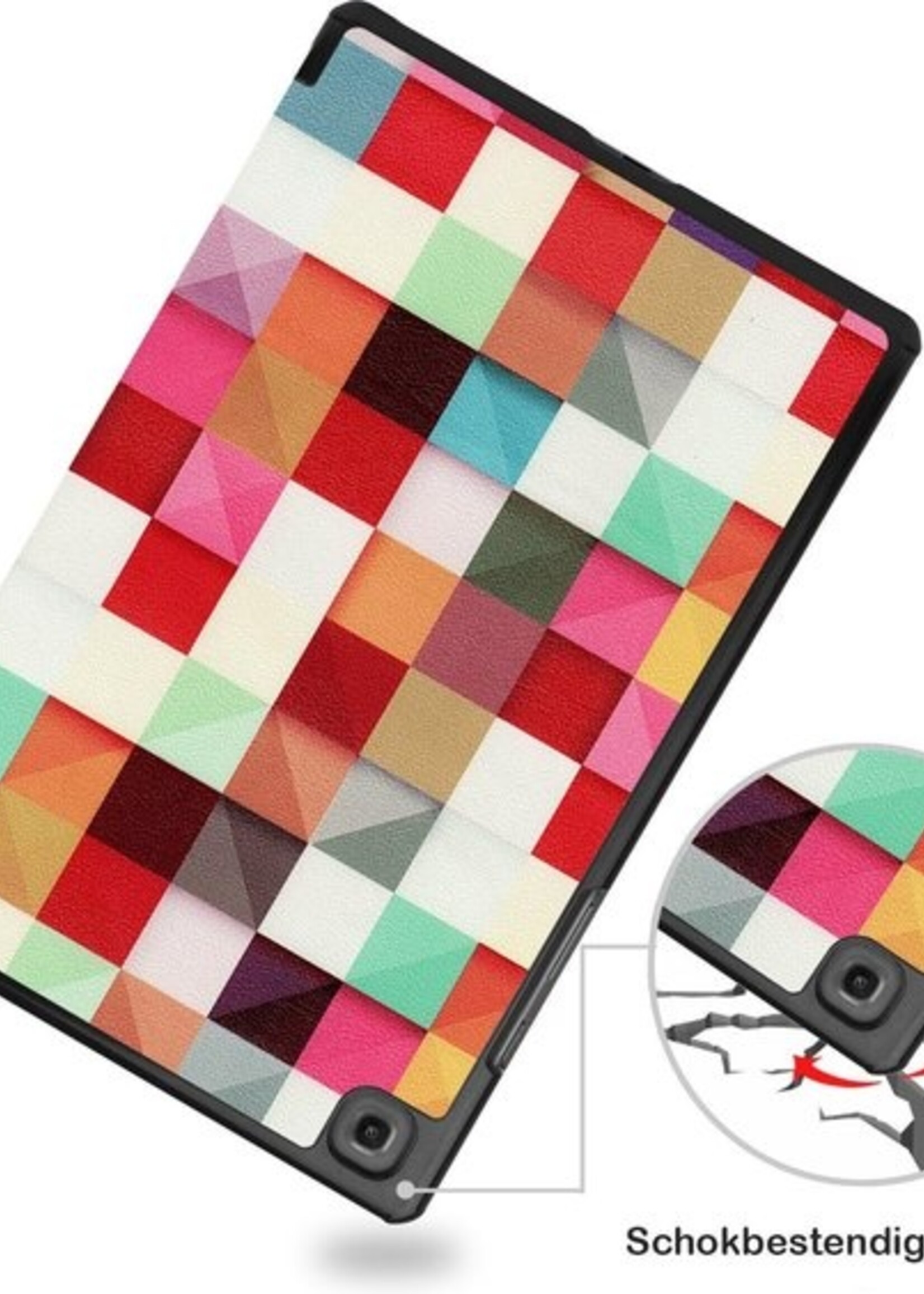 BTH Hoes Geschikt voor Samsung Galaxy Tab A7 Hoes Book Case Hoesje Trifold Cover - Hoesje Geschikt voor Samsung Tab A7 Hoesje Bookcase - Blokken