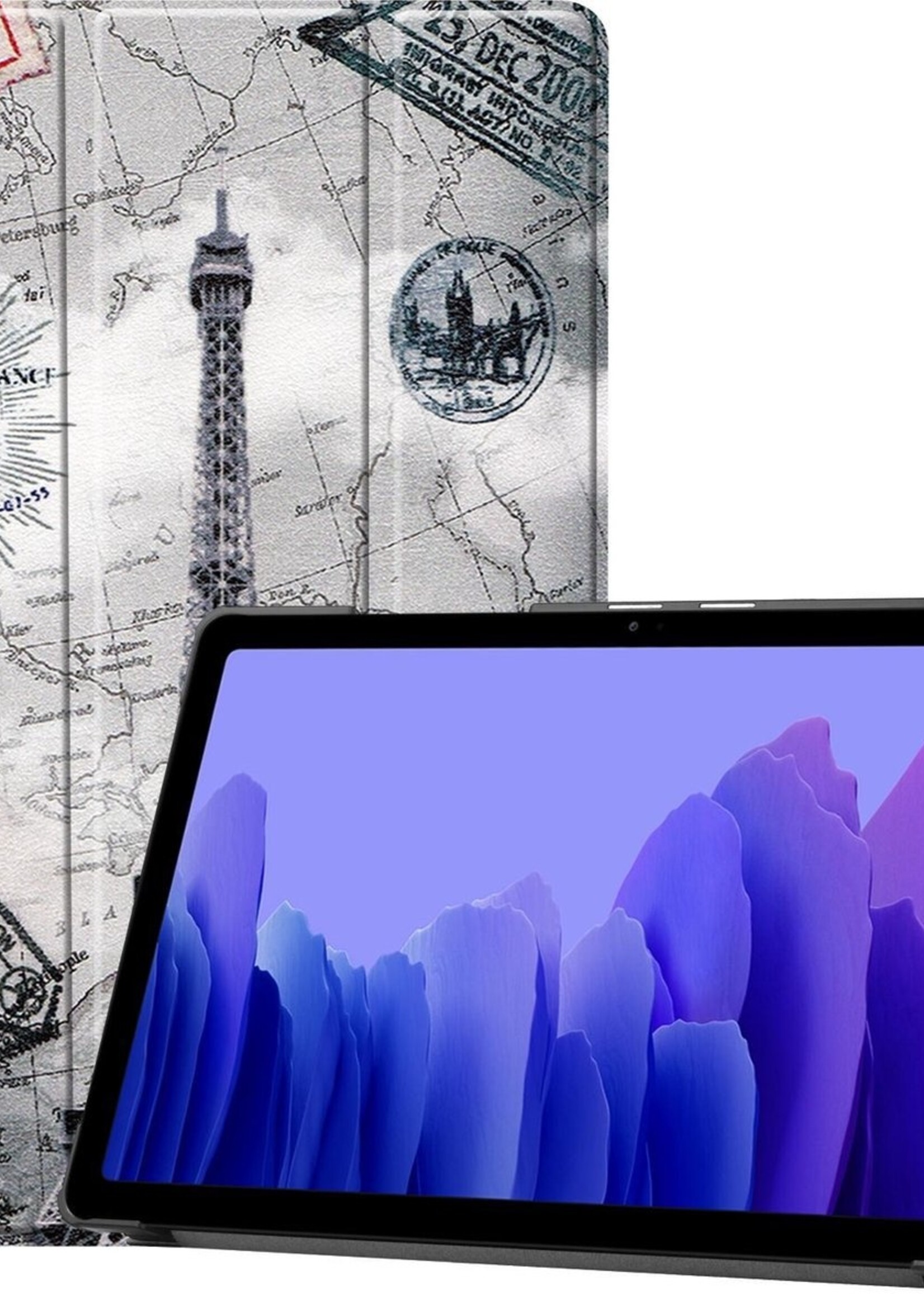 BTH Hoes Geschikt voor Samsung Galaxy Tab A7 Hoes Book Case Hoesje Trifold Cover - Hoesje Geschikt voor Samsung Tab A7 Hoesje Bookcase - Eiffeltoren