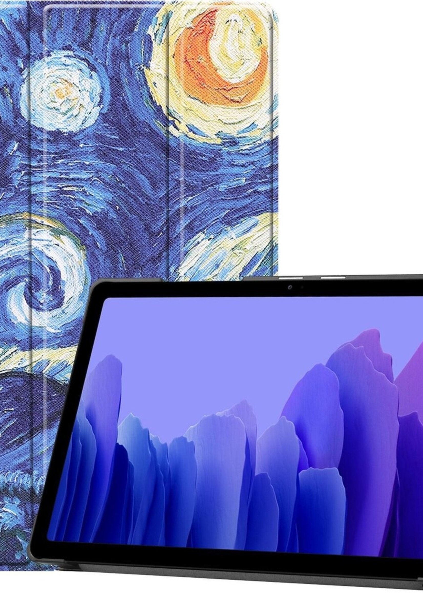 BTH Hoes Geschikt voor Samsung Galaxy Tab A7 Hoes Book Case Hoesje Trifold Cover - Hoesje Geschikt voor Samsung Tab A7 Hoesje Bookcase - Sterrenhemel