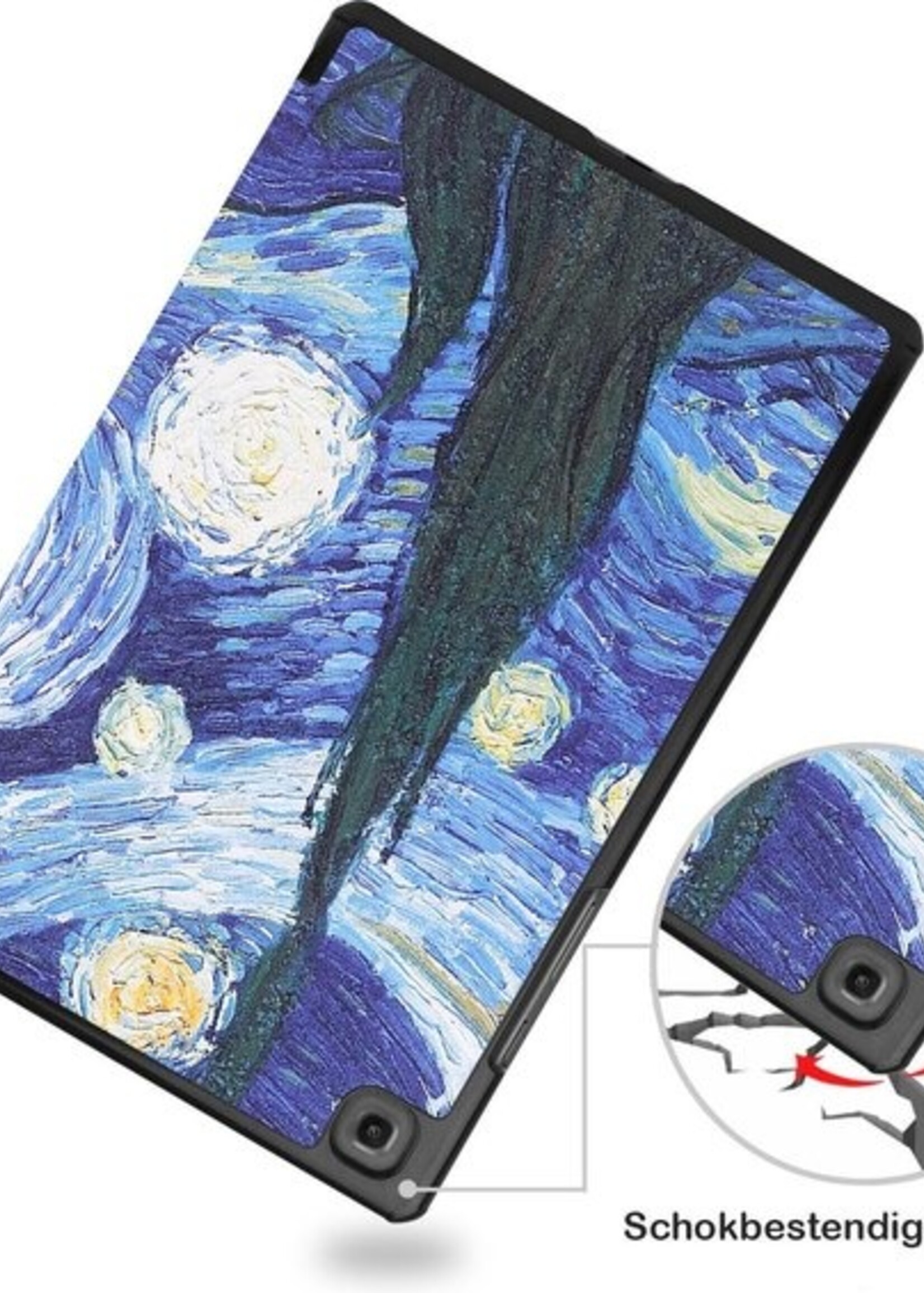 BTH Hoes Geschikt voor Samsung Galaxy Tab A7 Hoes Book Case Hoesje Trifold Cover - Hoesje Geschikt voor Samsung Tab A7 Hoesje Bookcase - Sterrenhemel