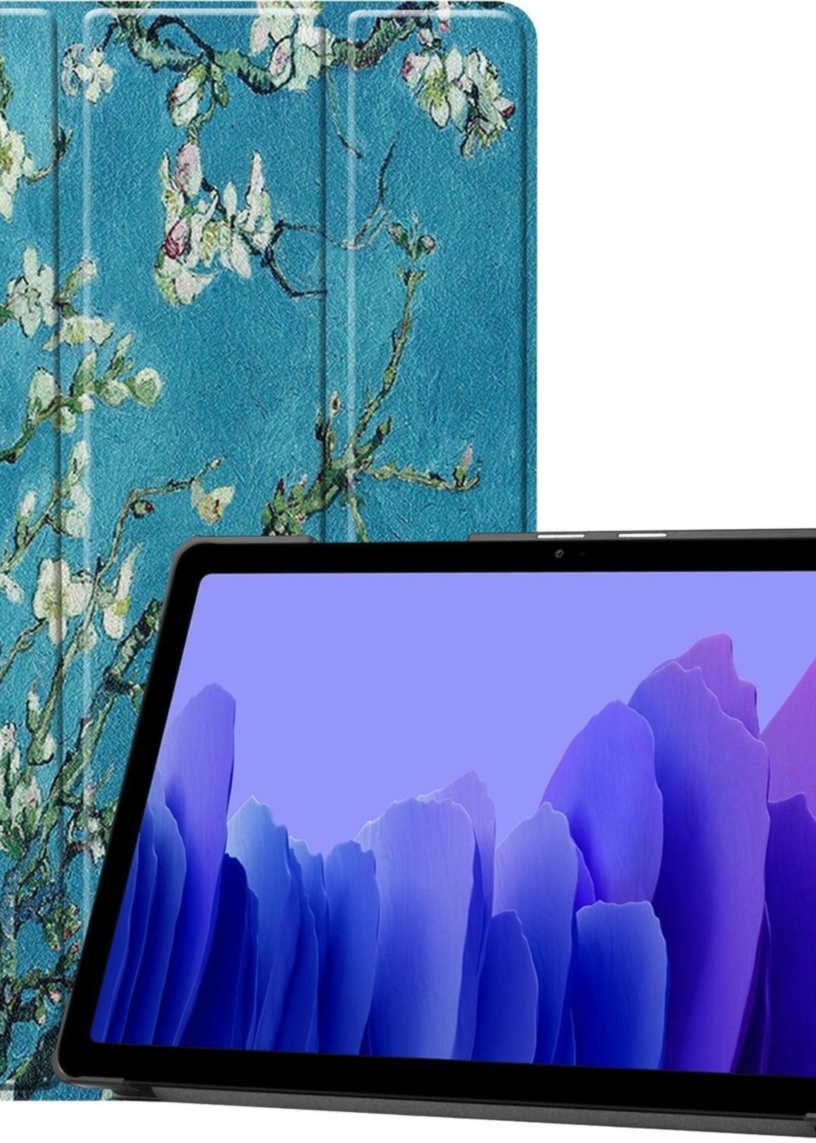 BTH Hoes Geschikt voor Samsung Galaxy Tab A7 Hoes Book Case Hoesje Trifold Cover - Hoesje Geschikt voor Samsung Tab A7 Hoesje Bookcase - Bloesem