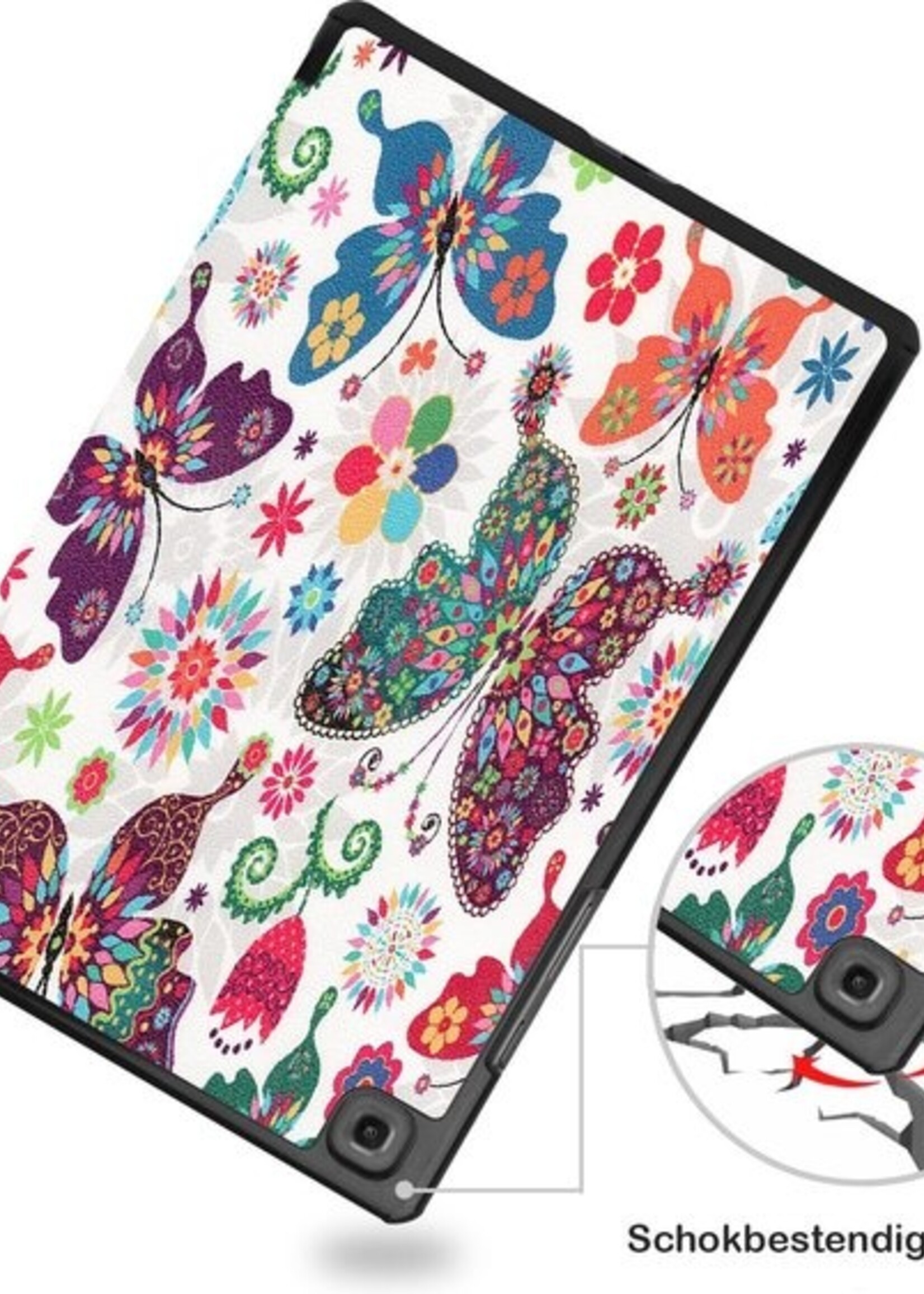 BTH Hoes Geschikt voor Samsung Galaxy Tab A7 Hoes Book Case Hoesje Trifold Cover - Hoesje Geschikt voor Samsung Tab A7 Hoesje Bookcase - Vlinders