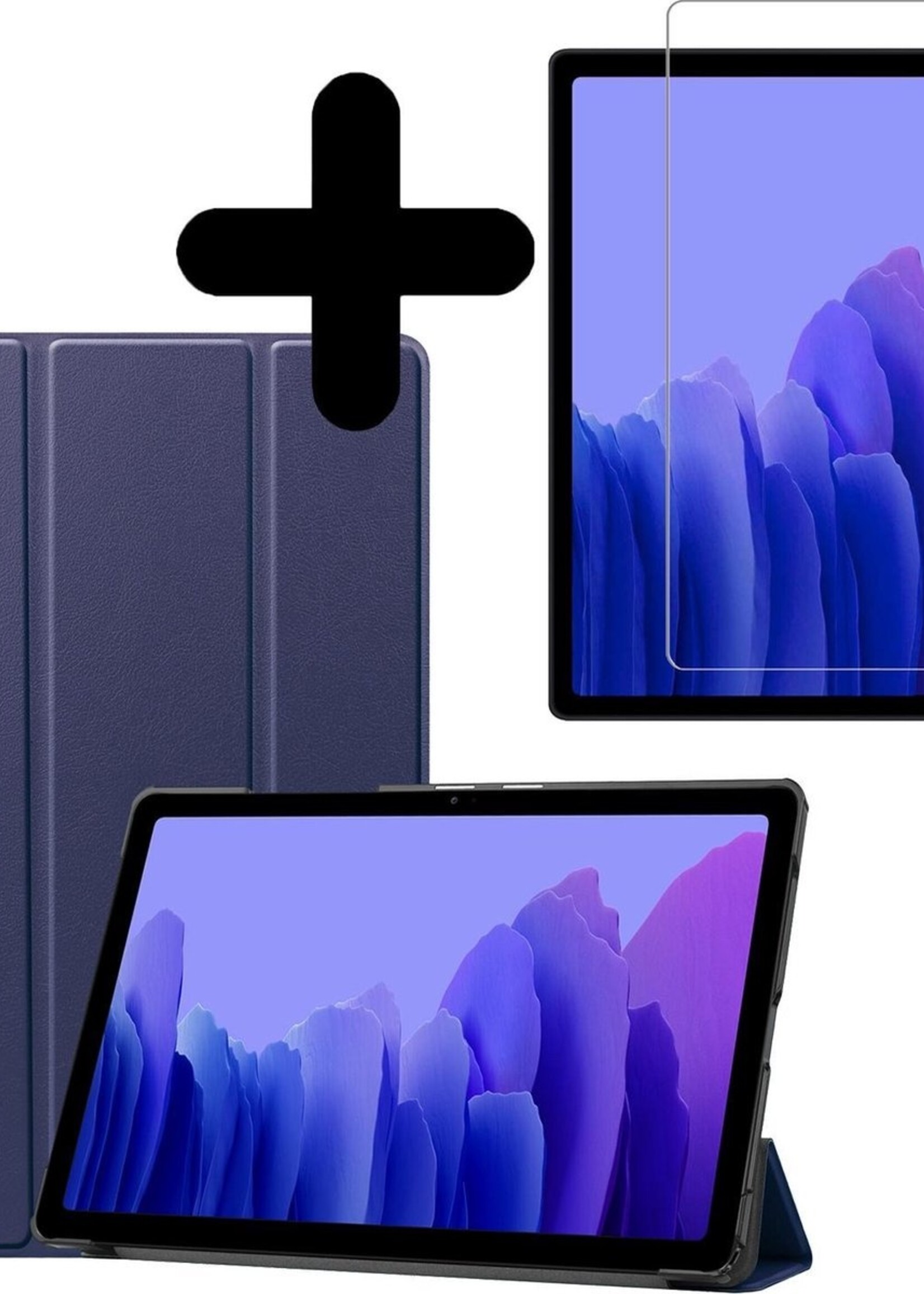 BTH Hoes Geschikt voor Samsung Galaxy Tab A7 Hoes Book Case Hoesje Trifold Cover Met Screenprotector - Hoesje Geschikt voor Samsung Tab A7 Hoesje Bookcase - Donkerblauw