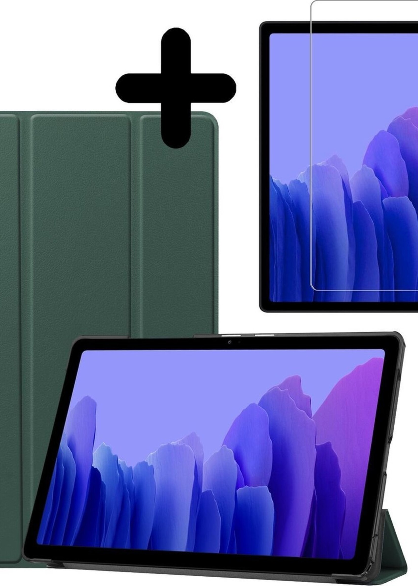 BTH Hoes Geschikt voor Samsung Galaxy Tab A7 Hoes Book Case Hoesje Trifold Cover Met Screenprotector - Hoesje Geschikt voor Samsung Tab A7 Hoesje Bookcase - Donkergroen