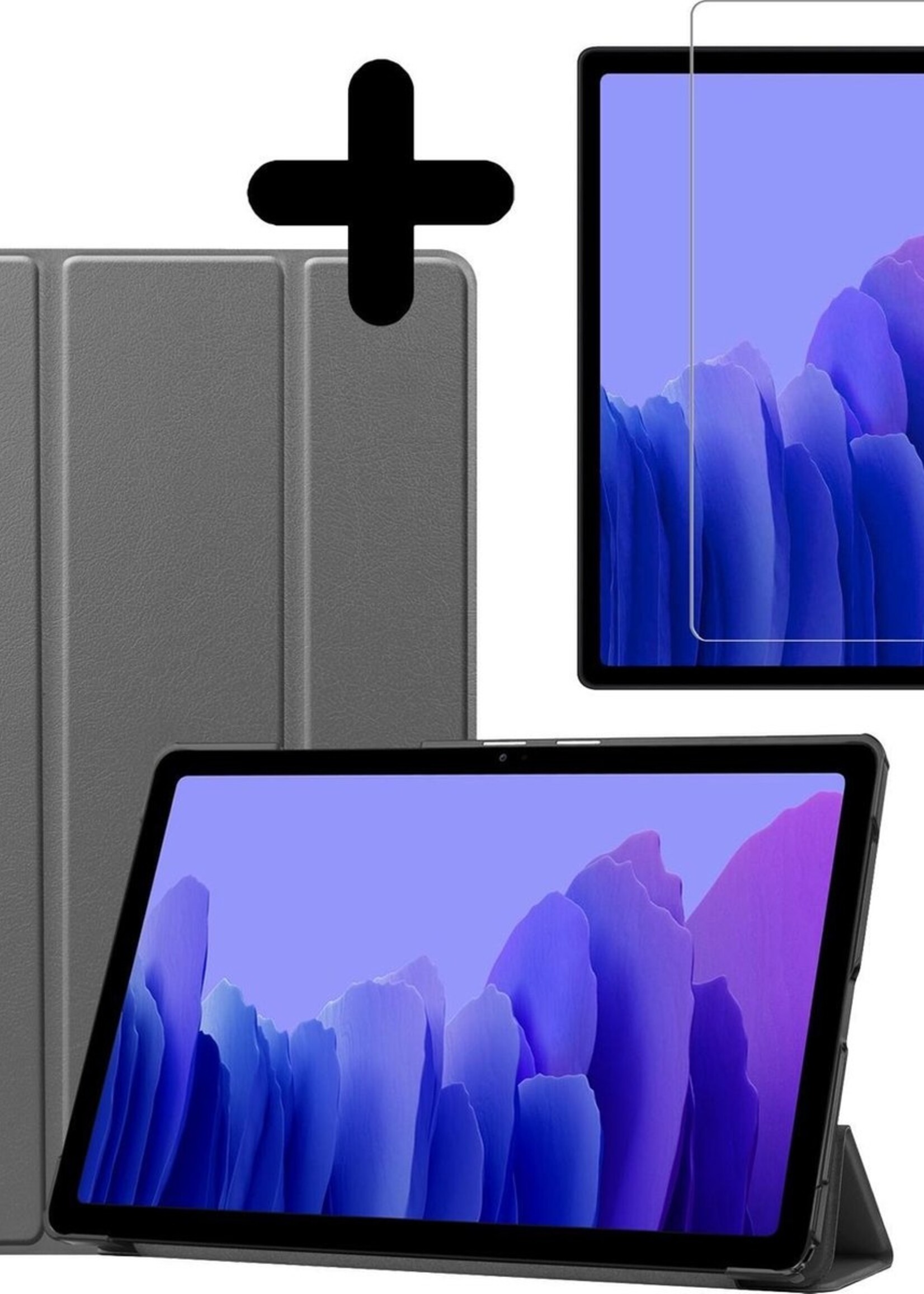 BTH Hoes Geschikt voor Samsung Galaxy Tab A7 Hoes Book Case Hoesje Trifold Cover Met Screenprotector - Hoesje Geschikt voor Samsung Tab A7 Hoesje Bookcase - Grijs