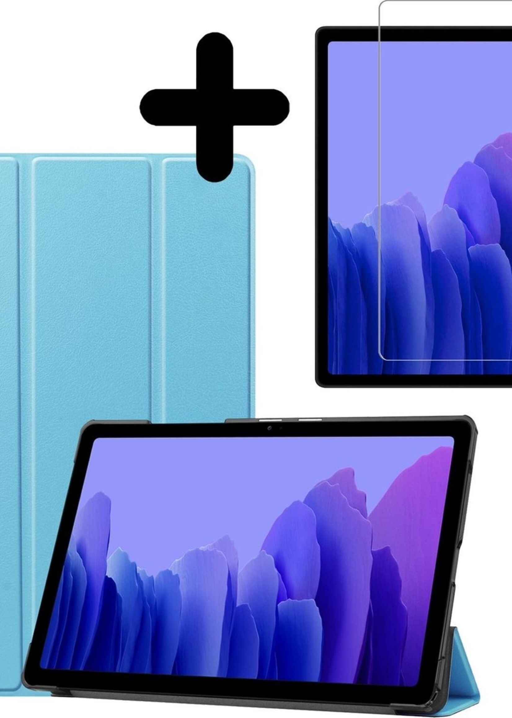 BTH Hoes Geschikt voor Samsung Galaxy Tab A7 Hoes Book Case Hoesje Trifold Cover Met Screenprotector - Hoesje Geschikt voor Samsung Tab A7 Hoesje Bookcase - Lichtblauw