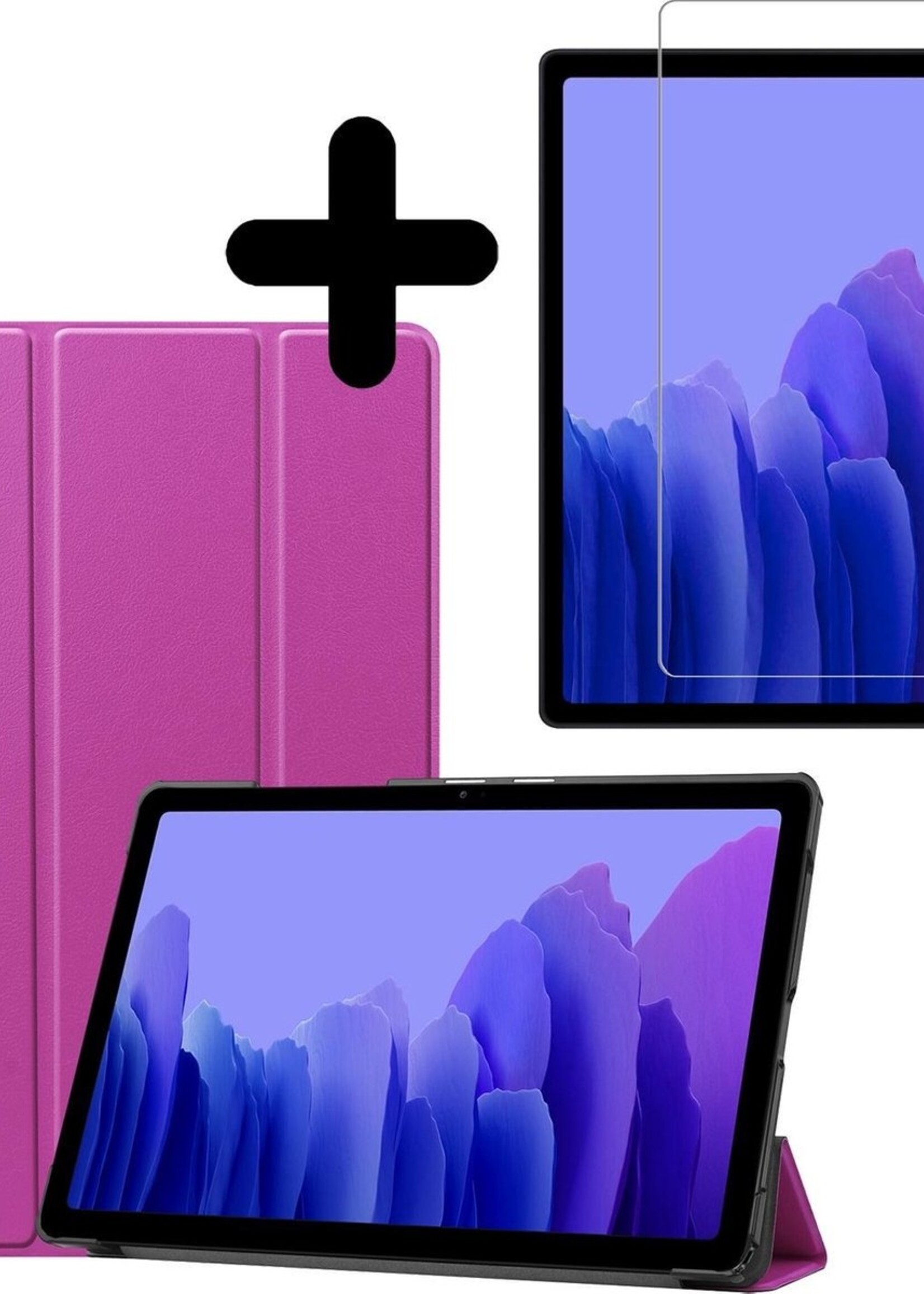 BTH Hoes Geschikt voor Samsung Galaxy Tab A7 Hoes Book Case Hoesje Trifold Cover Met Screenprotector - Hoesje Geschikt voor Samsung Tab A7 Hoesje Bookcase - Paars