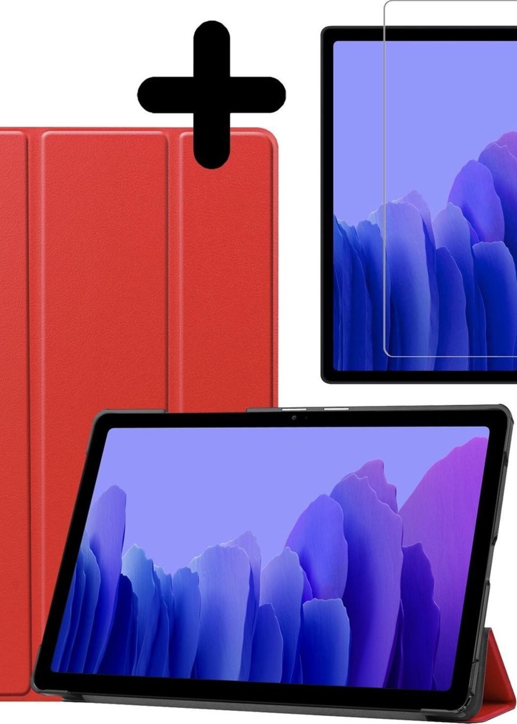 BTH Hoes Geschikt voor Samsung Galaxy Tab A7 Hoes Book Case Hoesje Trifold Cover Met Screenprotector - Hoesje Geschikt voor Samsung Tab A7 Hoesje Bookcase - Rood