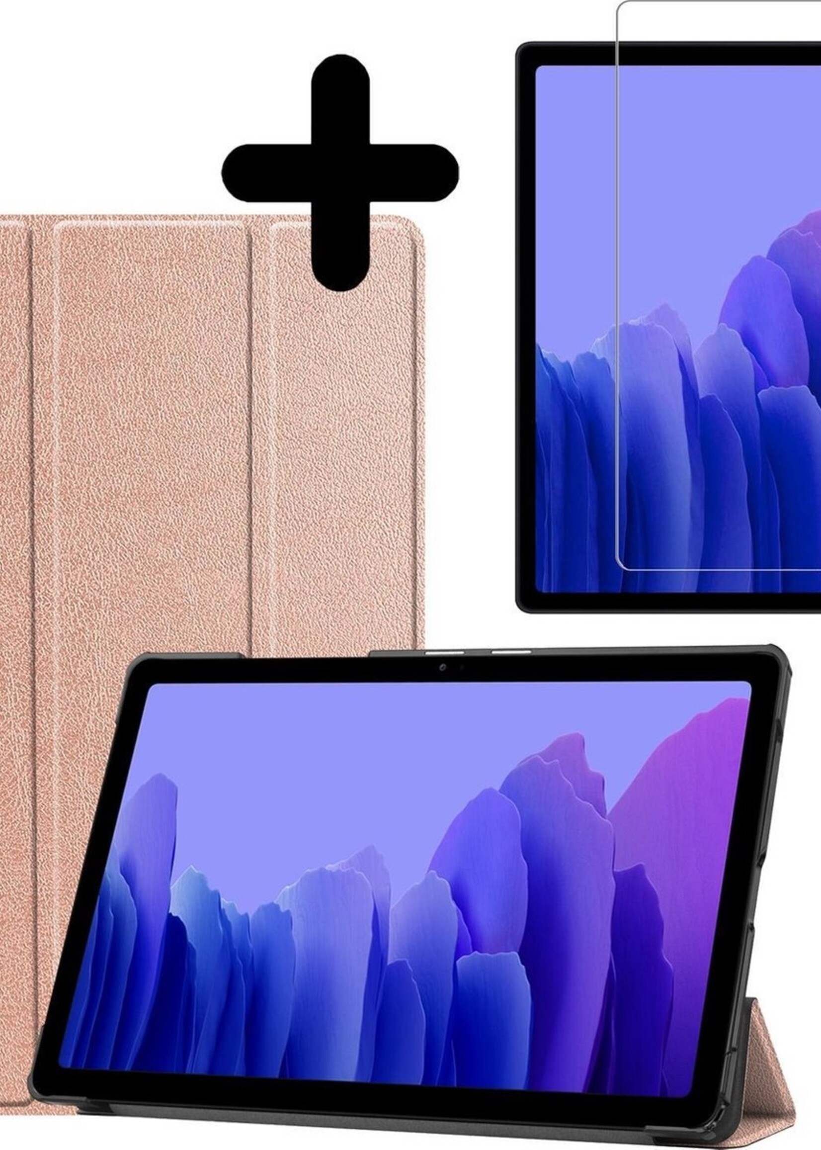BTH Hoes Geschikt voor Samsung Galaxy Tab A7 Hoes Book Case Hoesje Trifold Cover Met Screenprotector - Hoesje Geschikt voor Samsung Tab A7 Hoesje Bookcase - Rosé goud