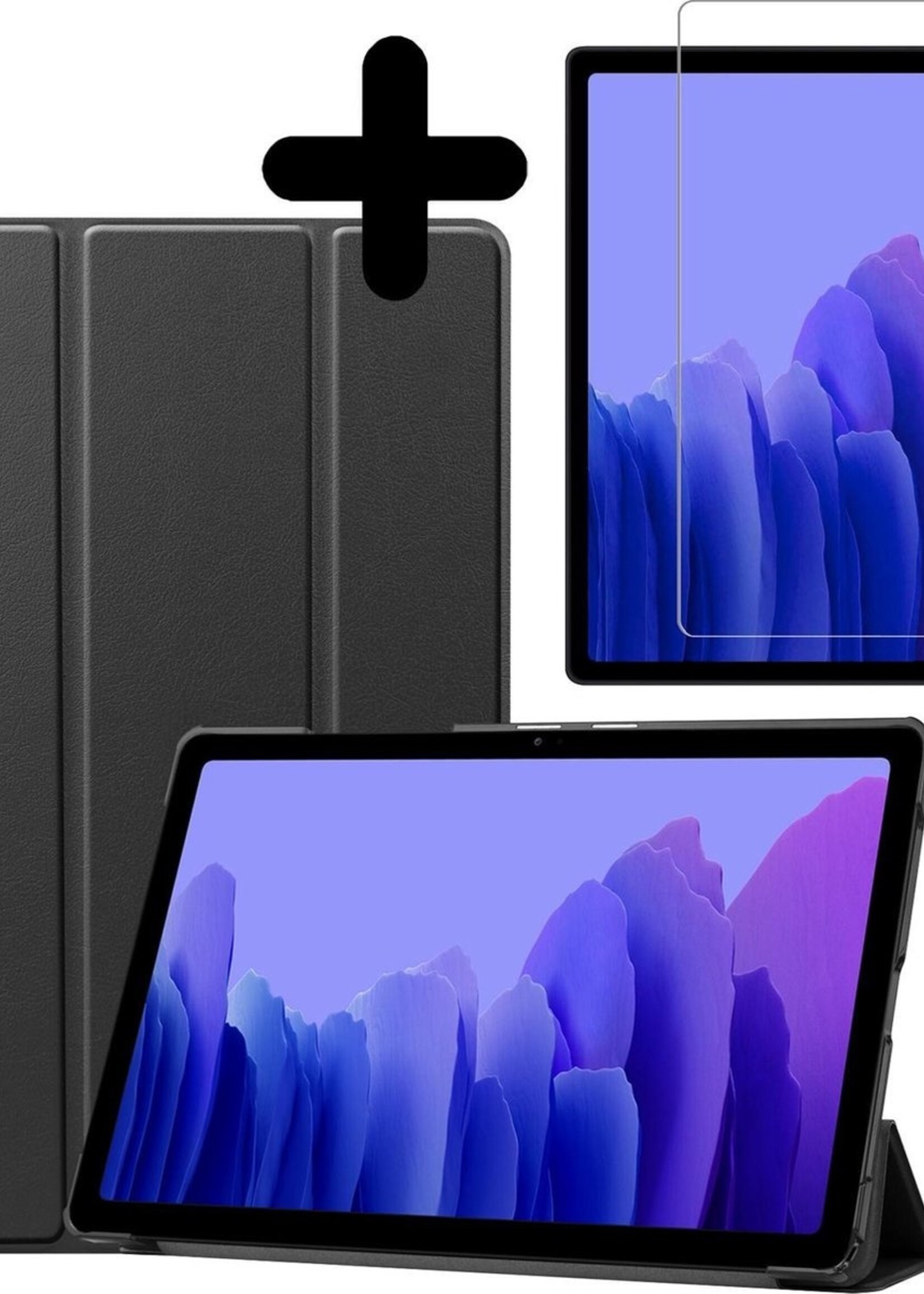 BTH Hoes Geschikt voor Samsung Galaxy Tab A7 Hoes Book Case Hoesje Trifold Cover Met Screenprotector - Hoesje Geschikt voor Samsung Tab A7 Hoesje Bookcase - Zwart