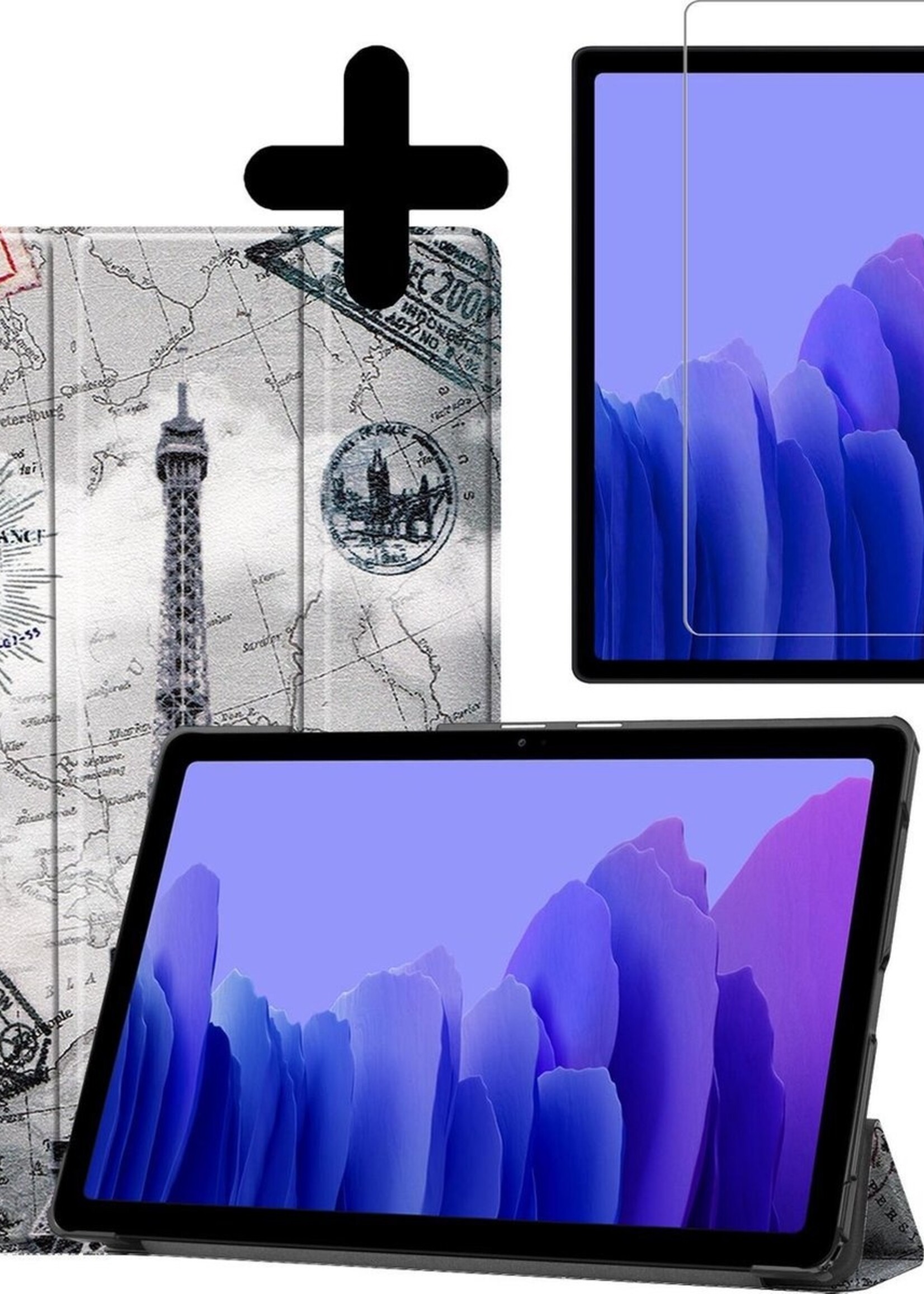 BTH Hoes Geschikt voor Samsung Galaxy Tab A7 Hoes Book Case Hoesje Trifold Cover Met Screenprotector - Hoesje Geschikt voor Samsung Tab A7 Hoesje Bookcase - Eiffeltoren