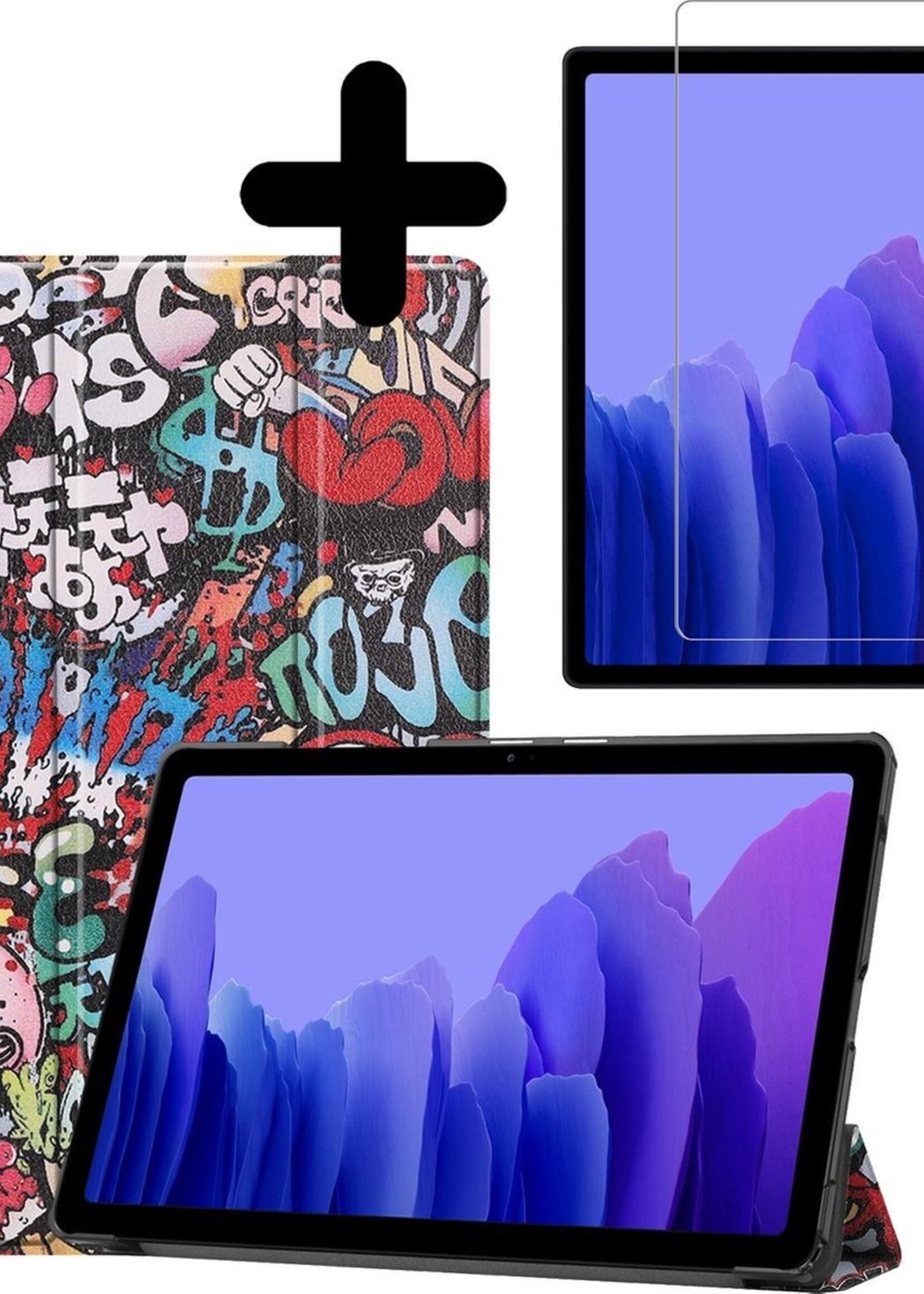 BTH Hoes Geschikt voor Samsung Galaxy Tab A7 Hoes Book Case Hoesje Trifold Cover Met Screenprotector - Hoesje Geschikt voor Samsung Tab A7 Hoesje Bookcase - Graffity