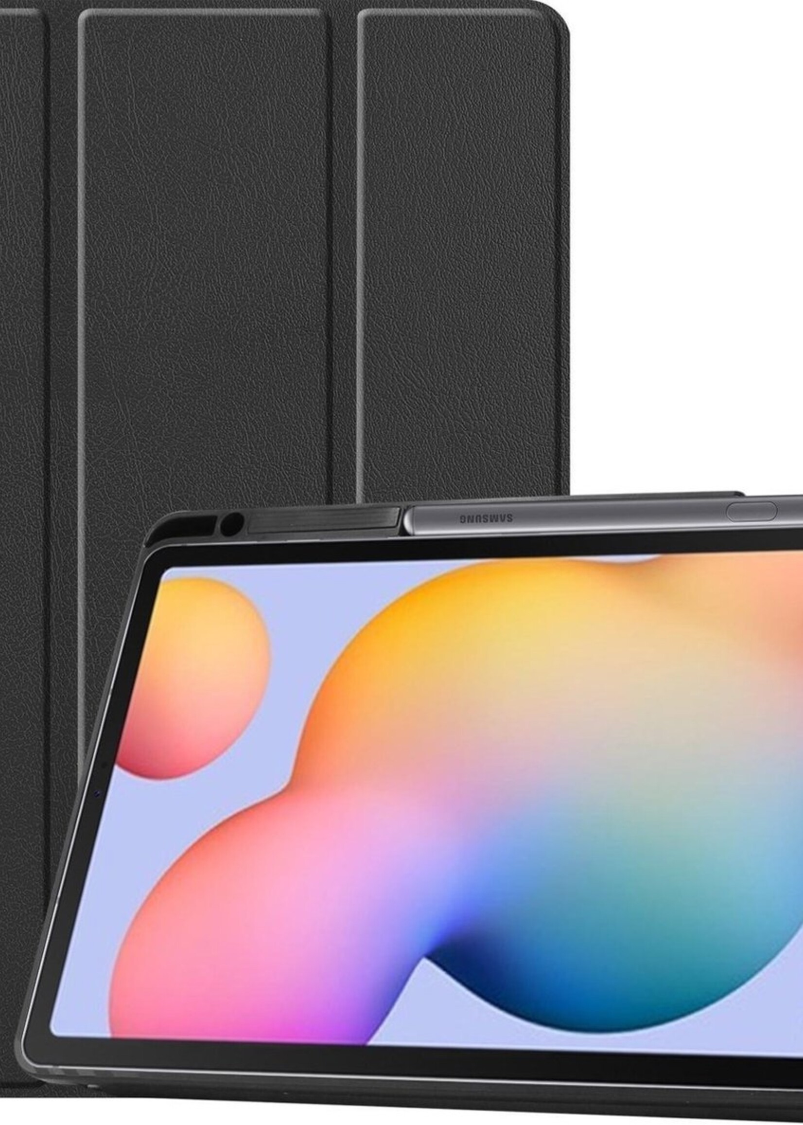 BTH Hoes Geschikt voor Samsung Galaxy Tab S6 Lite Hoes Book Case Hoesje Trifold Cover Met Uitsparing Geschikt voor S Pen - Hoesje Geschikt voor Samsung Tab S6 Lite Hoesje Bookcase - Zwart