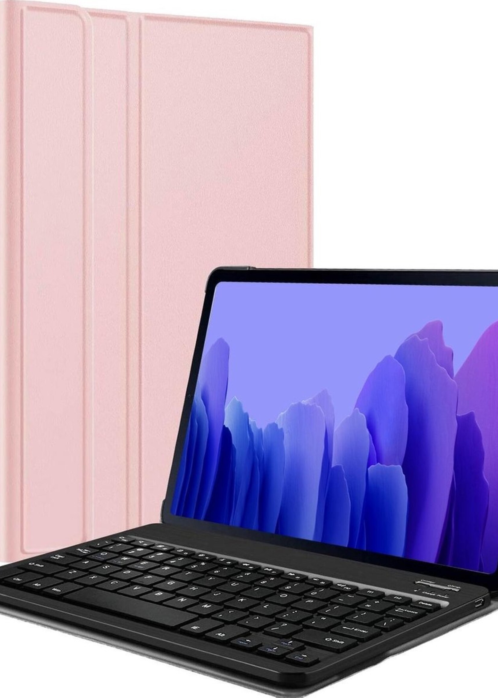 BTH Hoes Geschikt voor Samsung Galaxy Tab A7 Hoes Toetsenbord Hoesje Keyboard Case Cover - Hoesje Geschikt voor Samsung Tab A7 Hoes Toetsenbord Case - Rosé goud