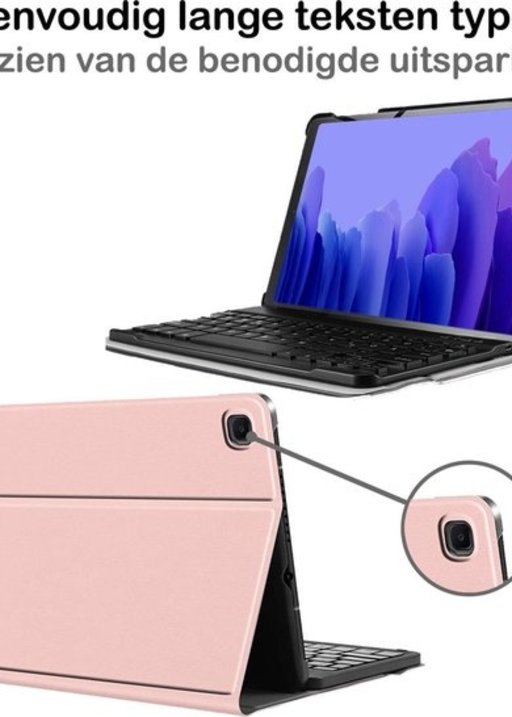 BTH Hoes Geschikt voor Samsung Galaxy Tab A7 Hoes Toetsenbord Hoesje Keyboard Case Cover - Hoesje Geschikt voor Samsung Tab A7 Hoes Toetsenbord Case - Rosé goud