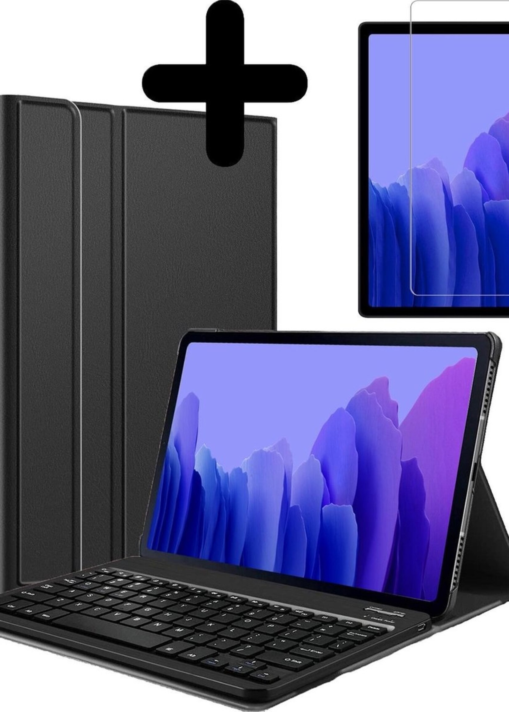 BTH Hoes Geschikt voor Samsung Galaxy Tab A7 Hoes Toetsenbord Hoesje Keyboard Case Cover Met Screenprotector - Hoesje Geschikt voor Samsung Tab A7 Hoes Toetsenbord Case - Zwart