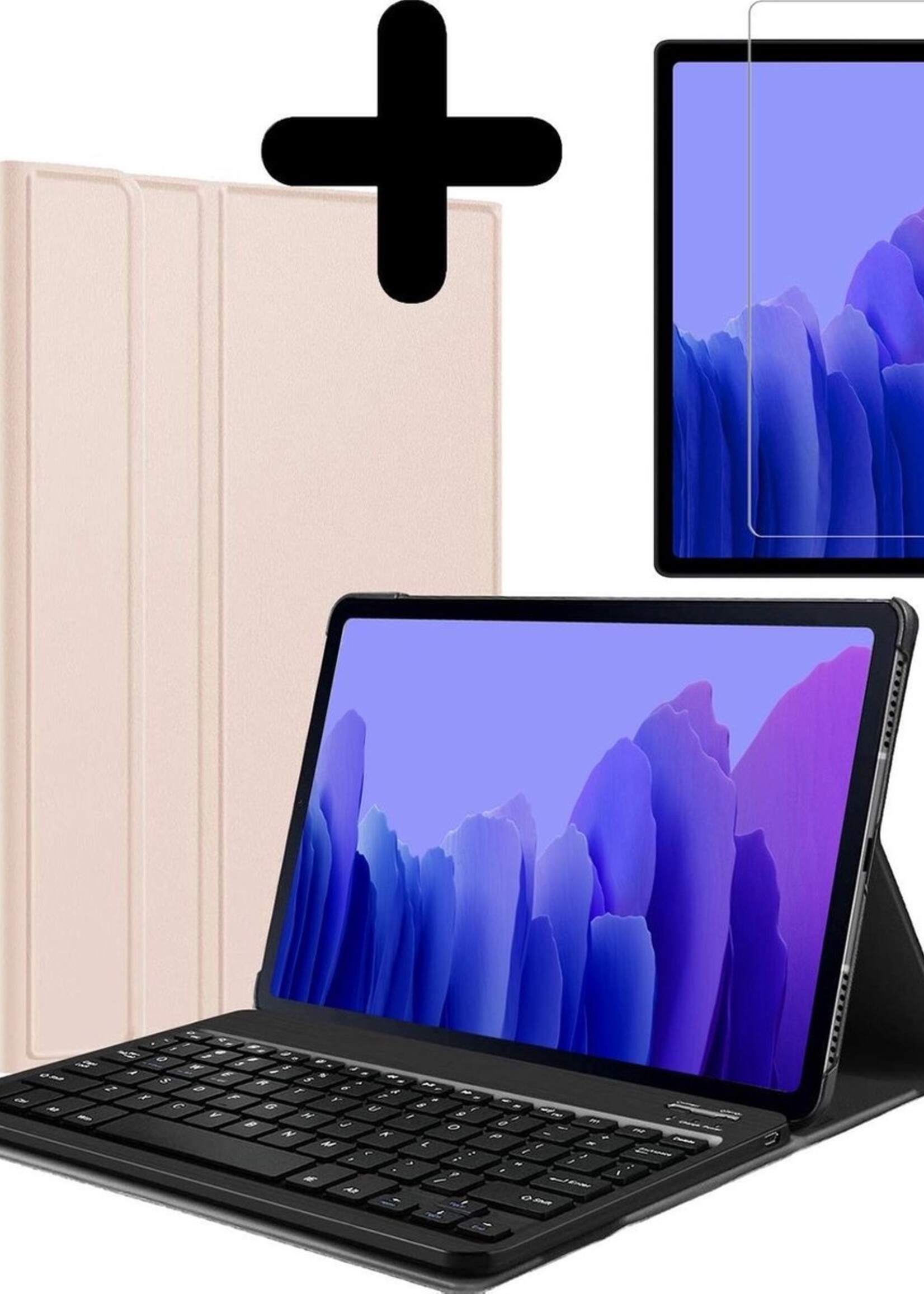 BTH Hoes Geschikt voor Samsung Galaxy Tab A7 Hoes Toetsenbord Hoesje Keyboard Case Cover Met Screenprotector - Hoesje Geschikt voor Samsung Tab A7 Hoes Toetsenbord Case - Goud