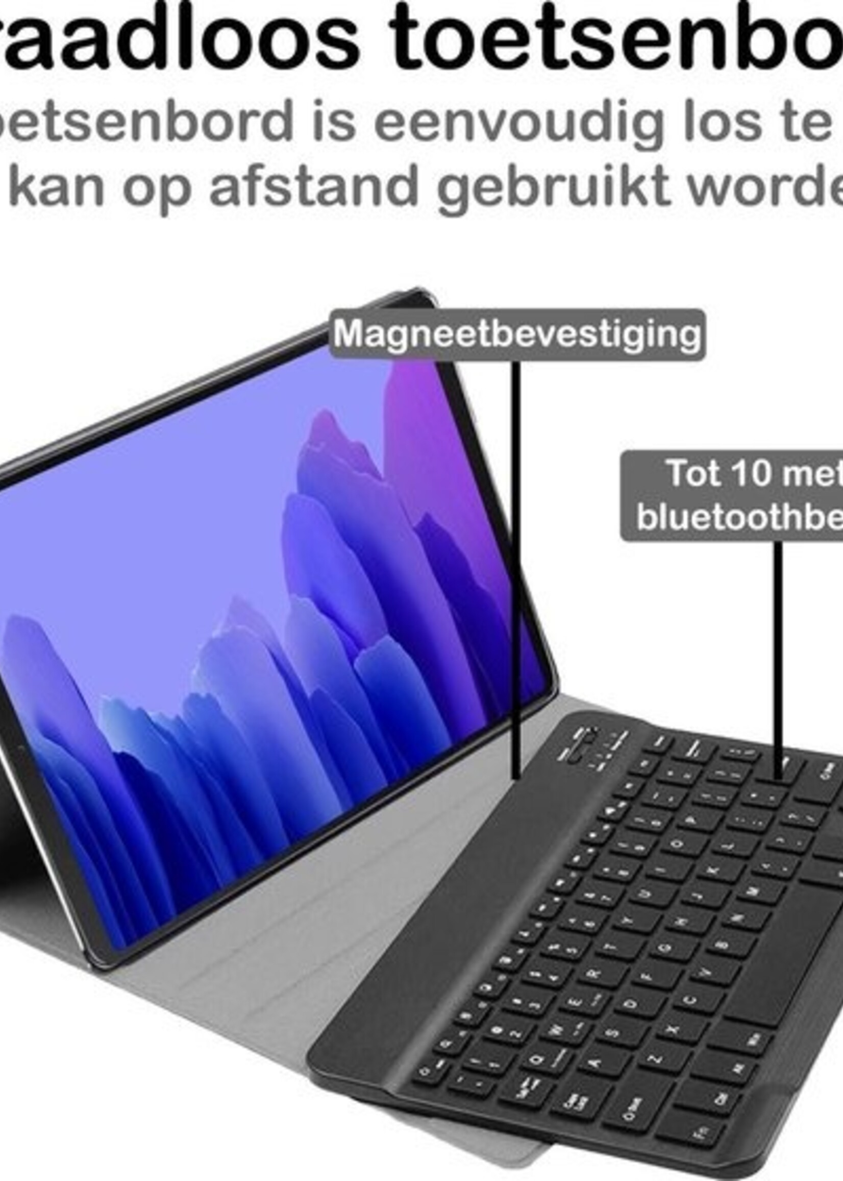 BTH Hoes Geschikt voor Samsung Galaxy Tab A7 Hoes Toetsenbord Hoesje Keyboard Case Cover Met Screenprotector - Hoesje Geschikt voor Samsung Tab A7 Hoes Toetsenbord Case - Goud