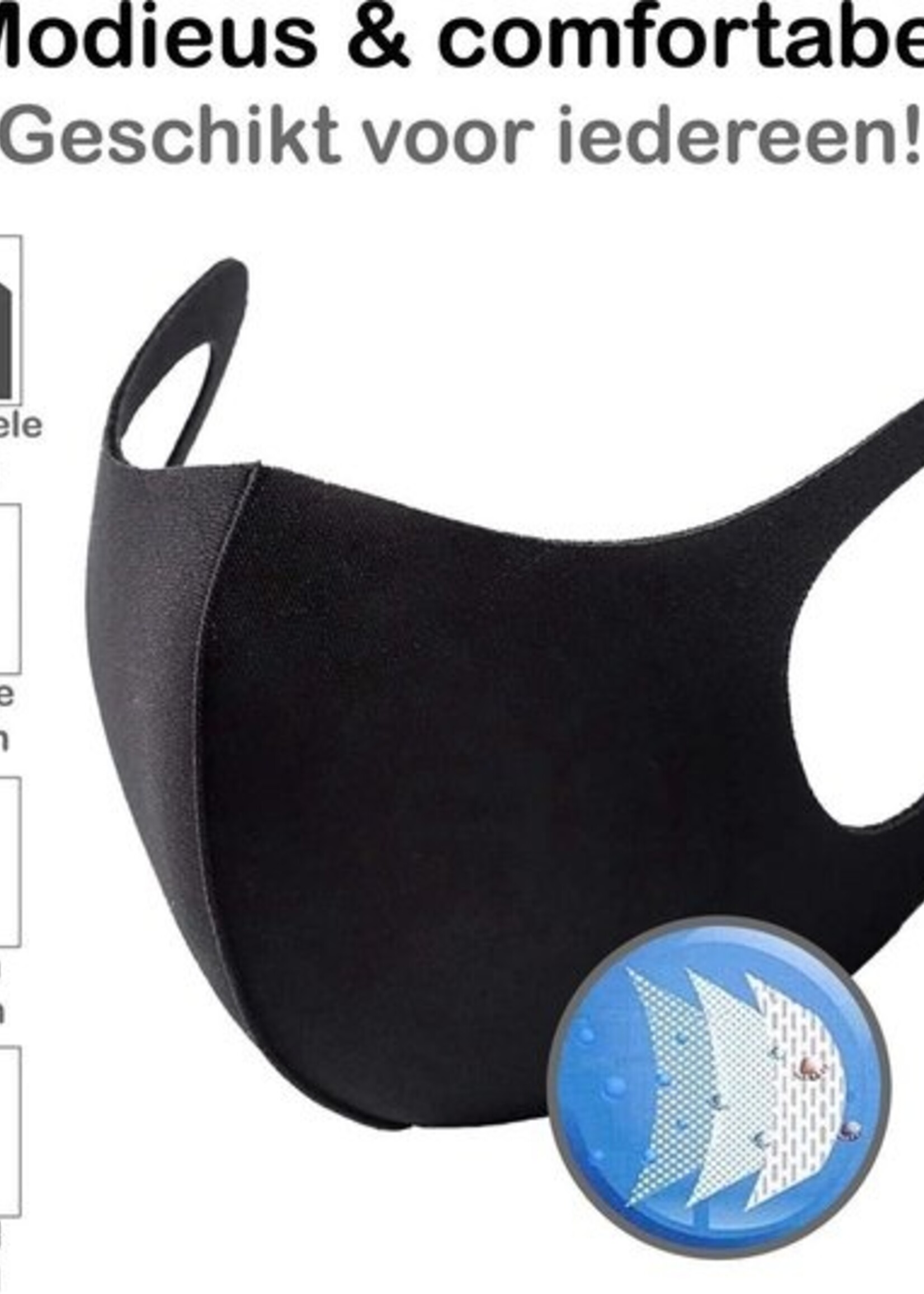 BTH Mondkapje Wasbaar Zwart Mondmasker Wasbaar Mondkapje Wasbare Mondkapjes Niet Medisch Elastisch Universeel - 2 PACK