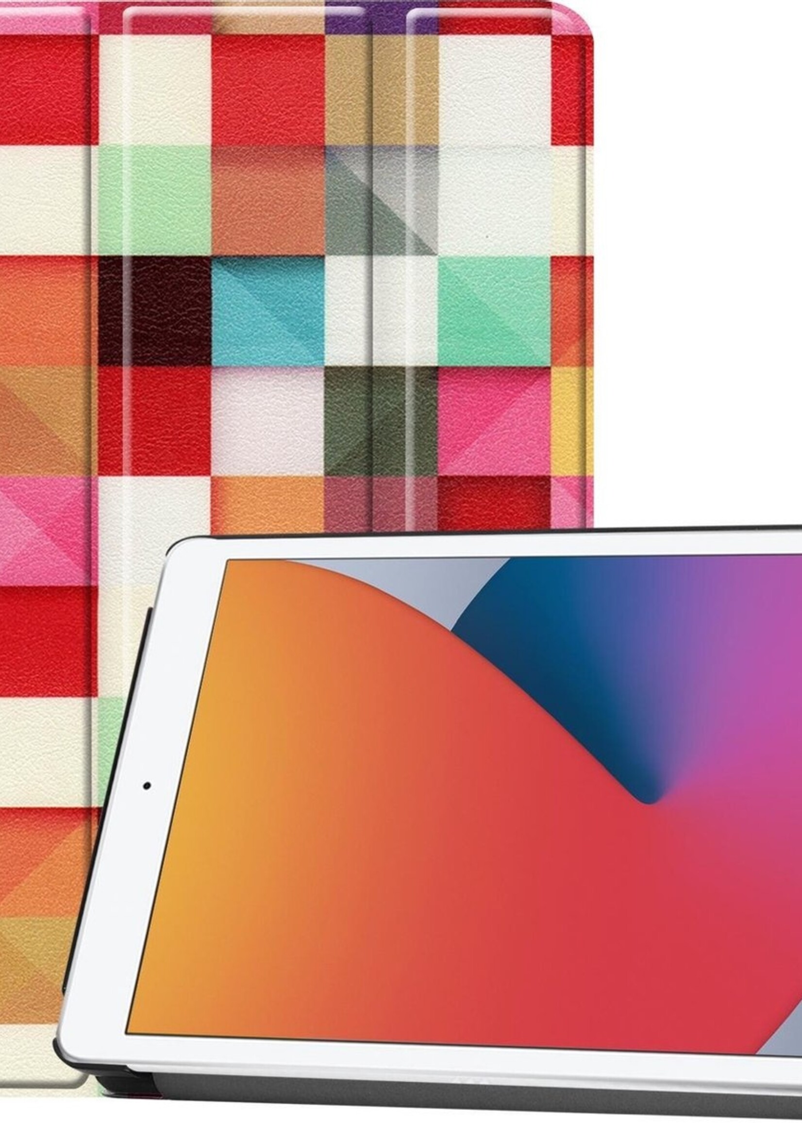 BTH Hoes Geschikt voor iPad 10.2 2020 Hoes Book Case Hoesje Trifold Cover - Hoesje Geschikt voor iPad 8 Hoesje Bookcase - Blokken