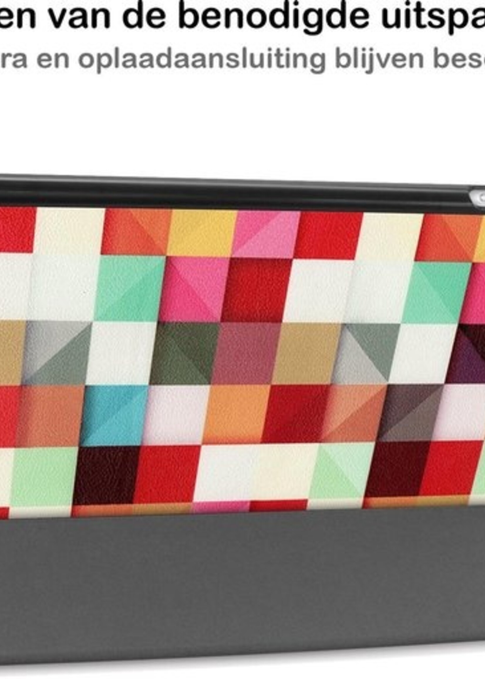 BTH Hoes Geschikt voor iPad 10.2 2020 Hoes Book Case Hoesje Trifold Cover - Hoesje Geschikt voor iPad 8 Hoesje Bookcase - Blokken
