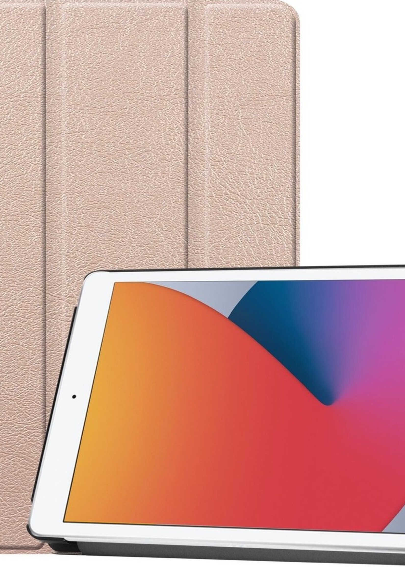 BTH Hoes Geschikt voor iPad 10.2 2020 Hoes Book Case Hoesje Trifold Cover - Hoesje Geschikt voor iPad 8 Hoesje Bookcase - Goud