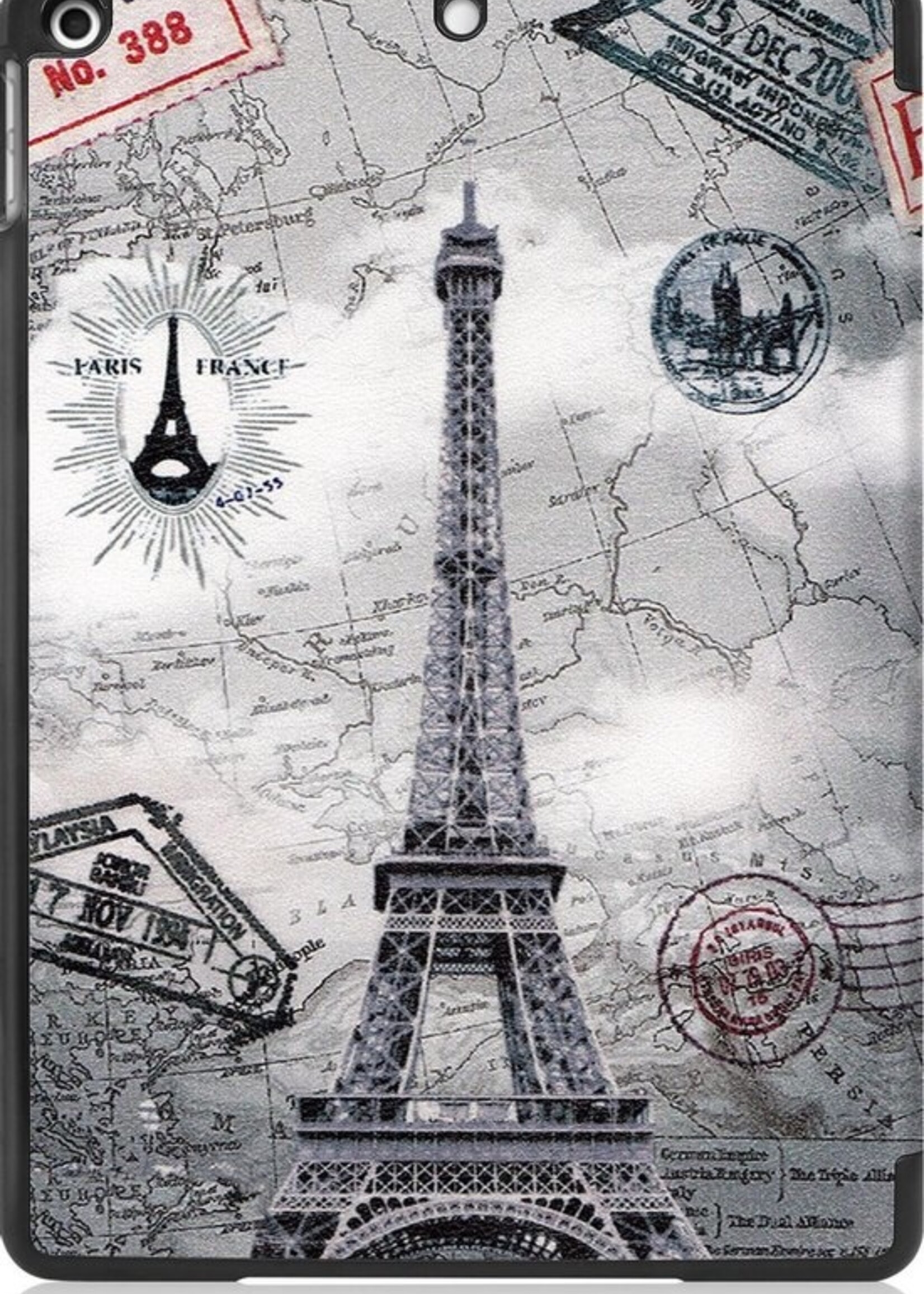 BTH Hoes Geschikt voor iPad 10.2 2020 Hoes Book Case Hoesje Trifold Cover - Hoesje Geschikt voor iPad 8 Hoesje Bookcase - Eiffeltoren