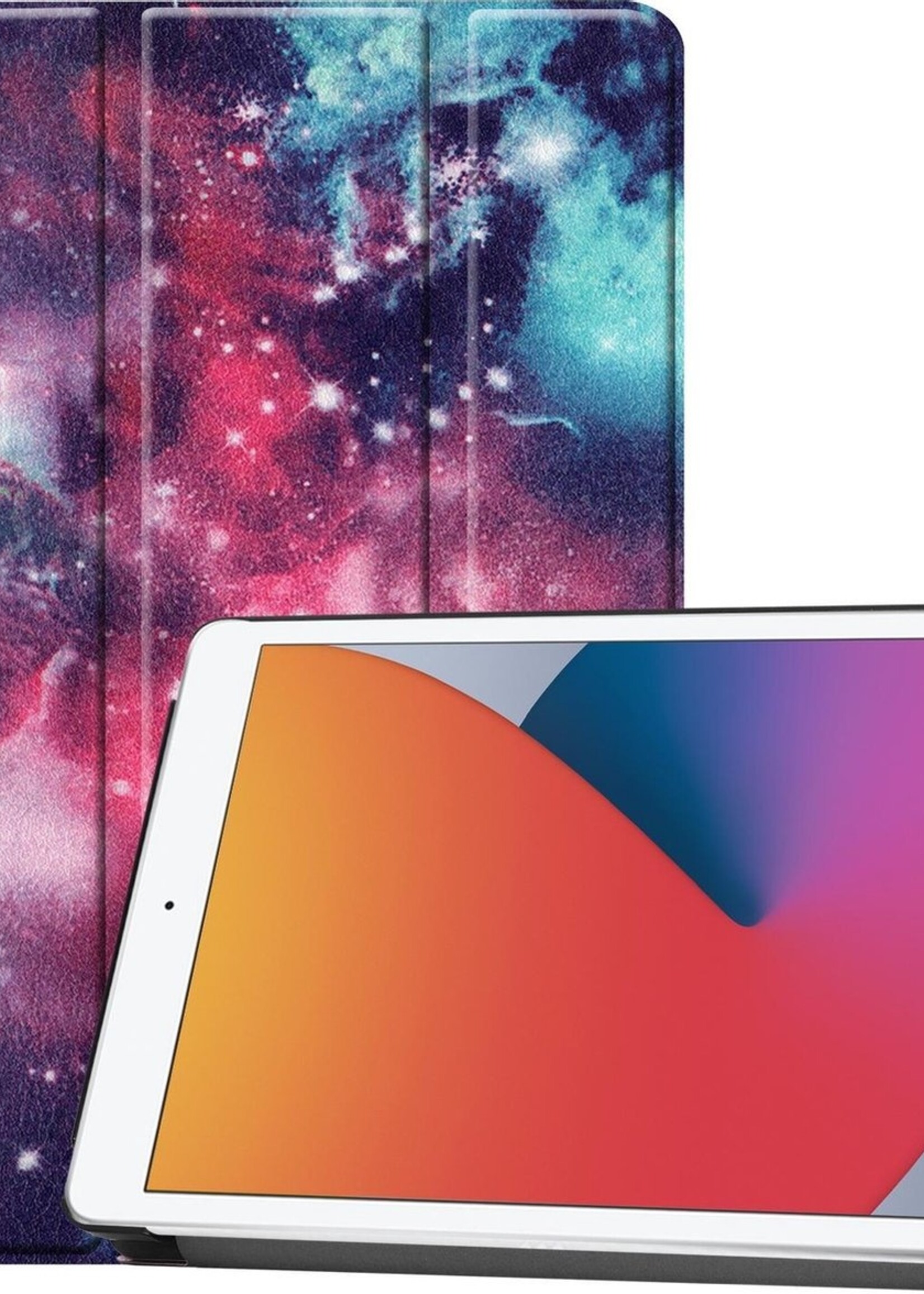BTH Hoes Geschikt voor iPad 10.2 2020 Hoes Book Case Hoesje Trifold Cover - Hoesje Geschikt voor iPad 8 Hoesje Bookcase - Galaxy